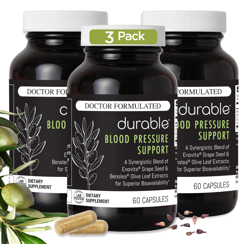 Durable Blood Pressure - Benolea Olive Leaf & Enovita Grape Seed Extract - Doctor Formulated, Vegan, Non-GMO, Made in USA (180 Capsules)