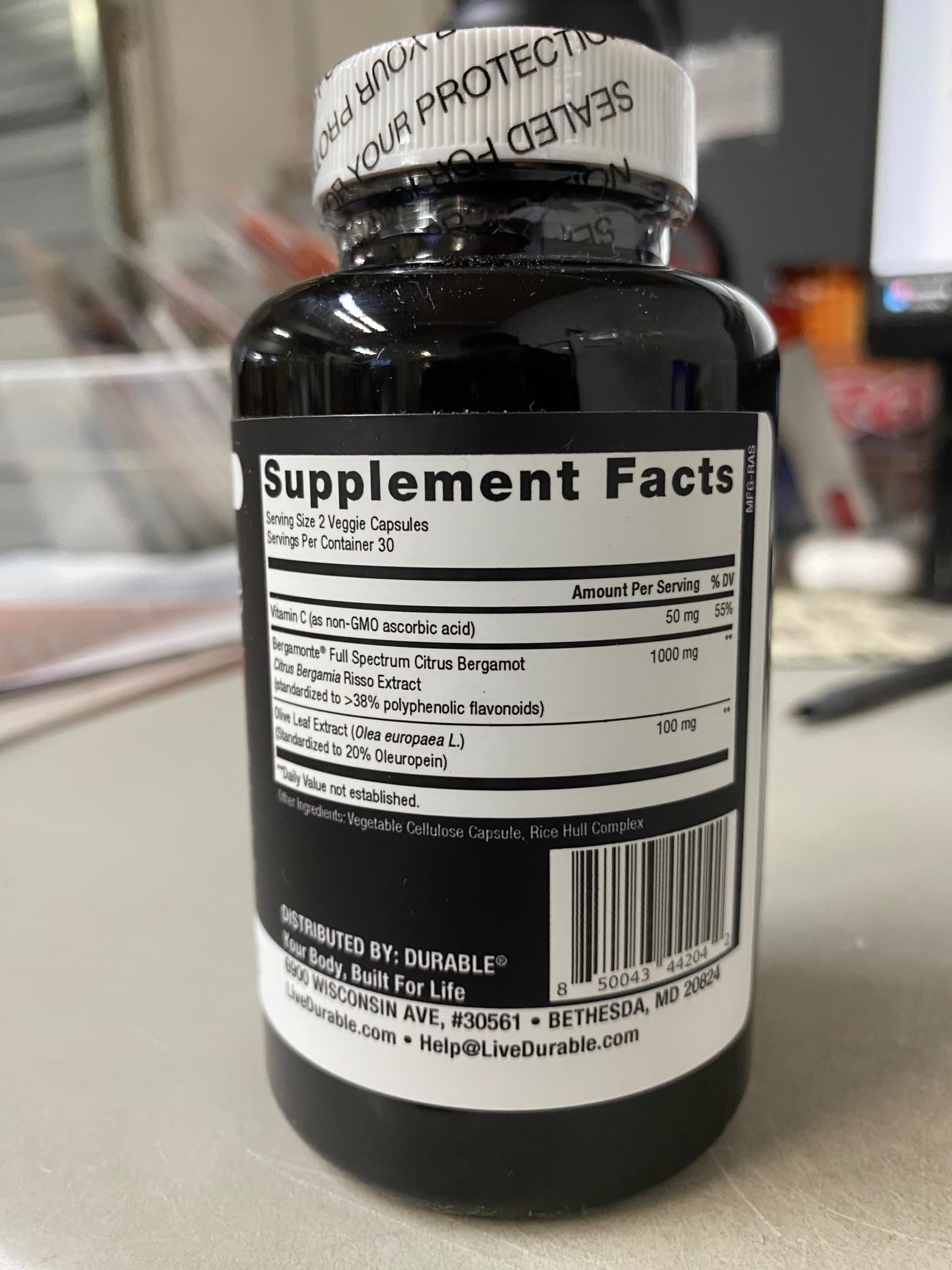 Durable Heart Bergamonte 1000mg + Olive Leaf + Vitamin C | Heart Health Supplement