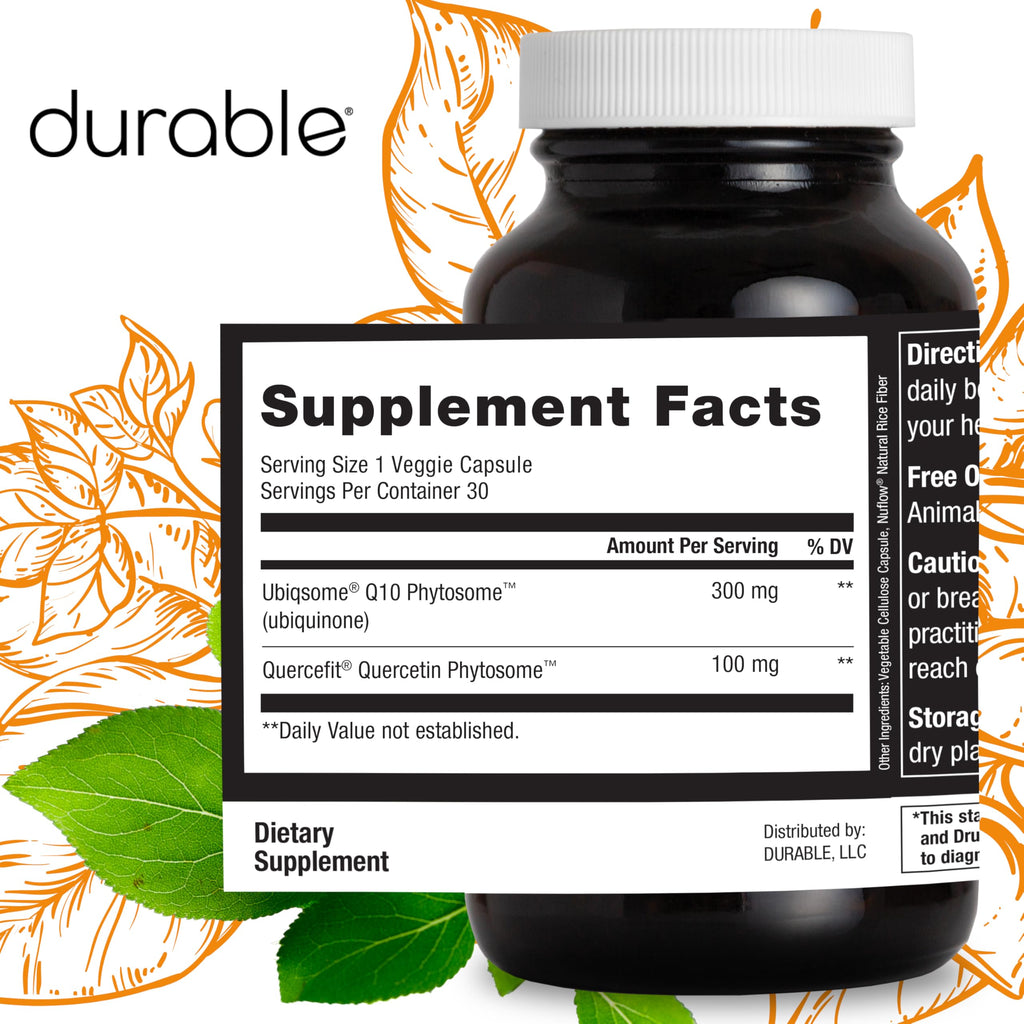 Durable CoQ10 Phytosome 300mg with Quercetin – 9X Absorption, Made in USA