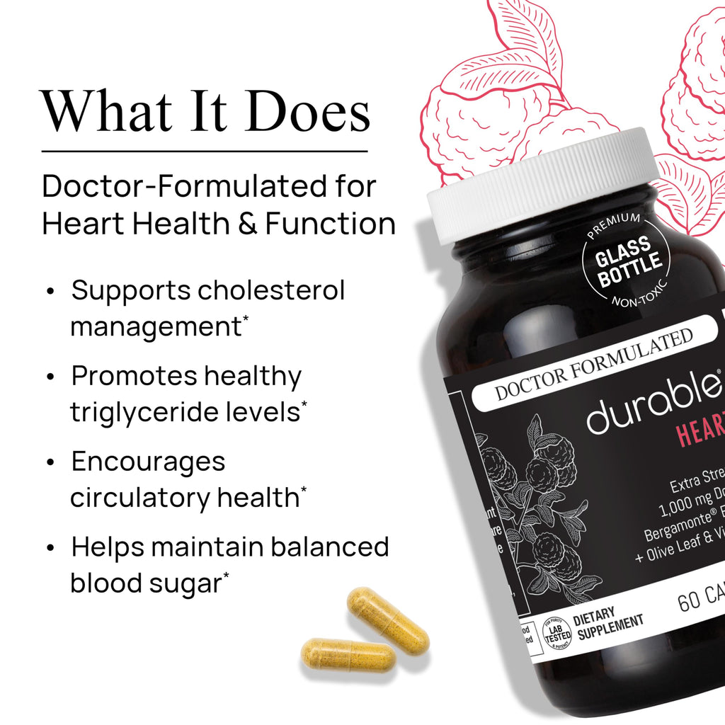 Durable Heart: Bergamonte Citrus Bergamot 1000 mg + Olive Leaf + Vitamin C — Doctor-Formulated, Vegan, Made in USA (180 Capsules)