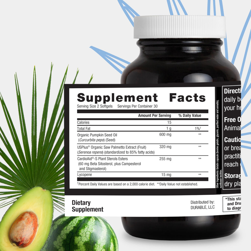 Durable Prostate – Organic USPlus Saw Palmetto + Beta-Sitosterol | Doctor-Formulated, Made in USA (180 Softgels)