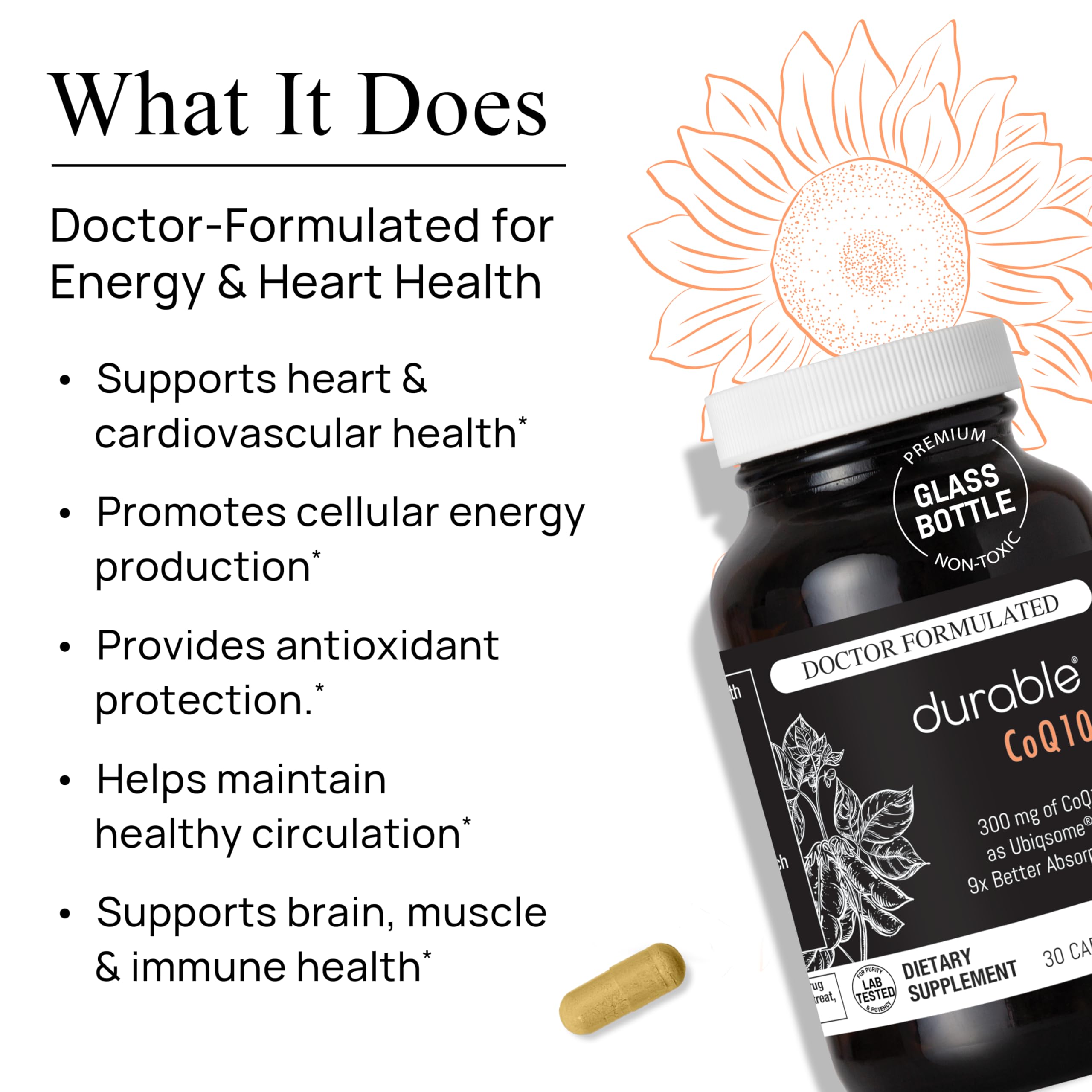 Durable CoQ10 Phytosome 300mg with Quercetin – 9X Absorption, Made in USA