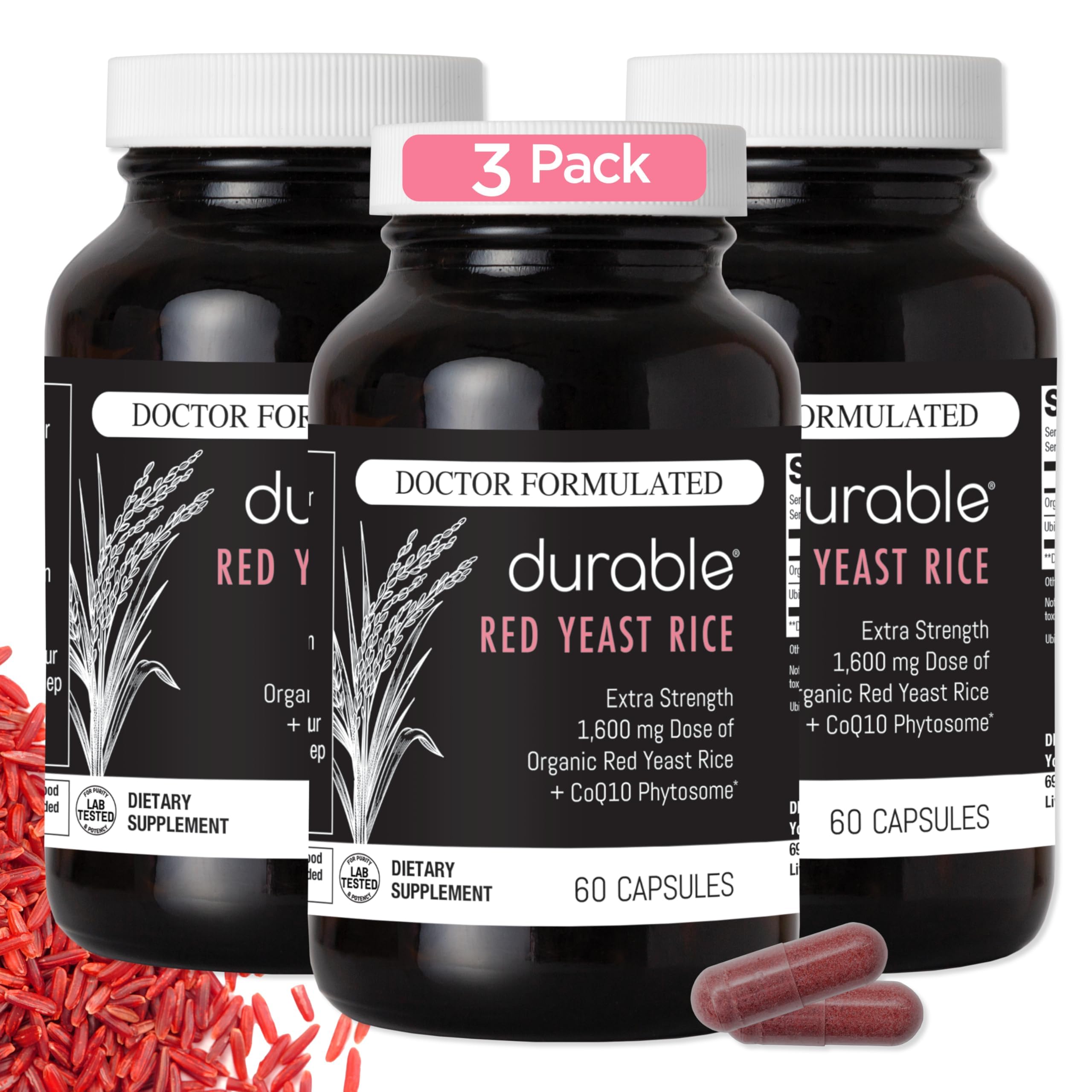 Durable RED Yeast Rice – Organic 1,600 mg + CoQ10 Phytosome | Doctor Formulated, Non-GMO, Vegan, Made in USA