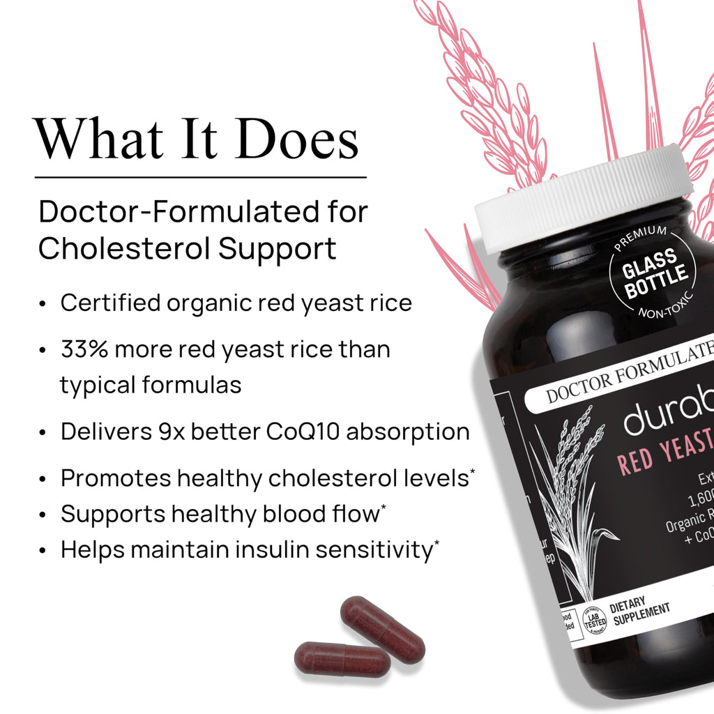 Durable RED Yeast Rice – Organic 1,600 mg + CoQ10 Phytosome | Doctor Formulated, Non-GMO, Vegan, Made in USA