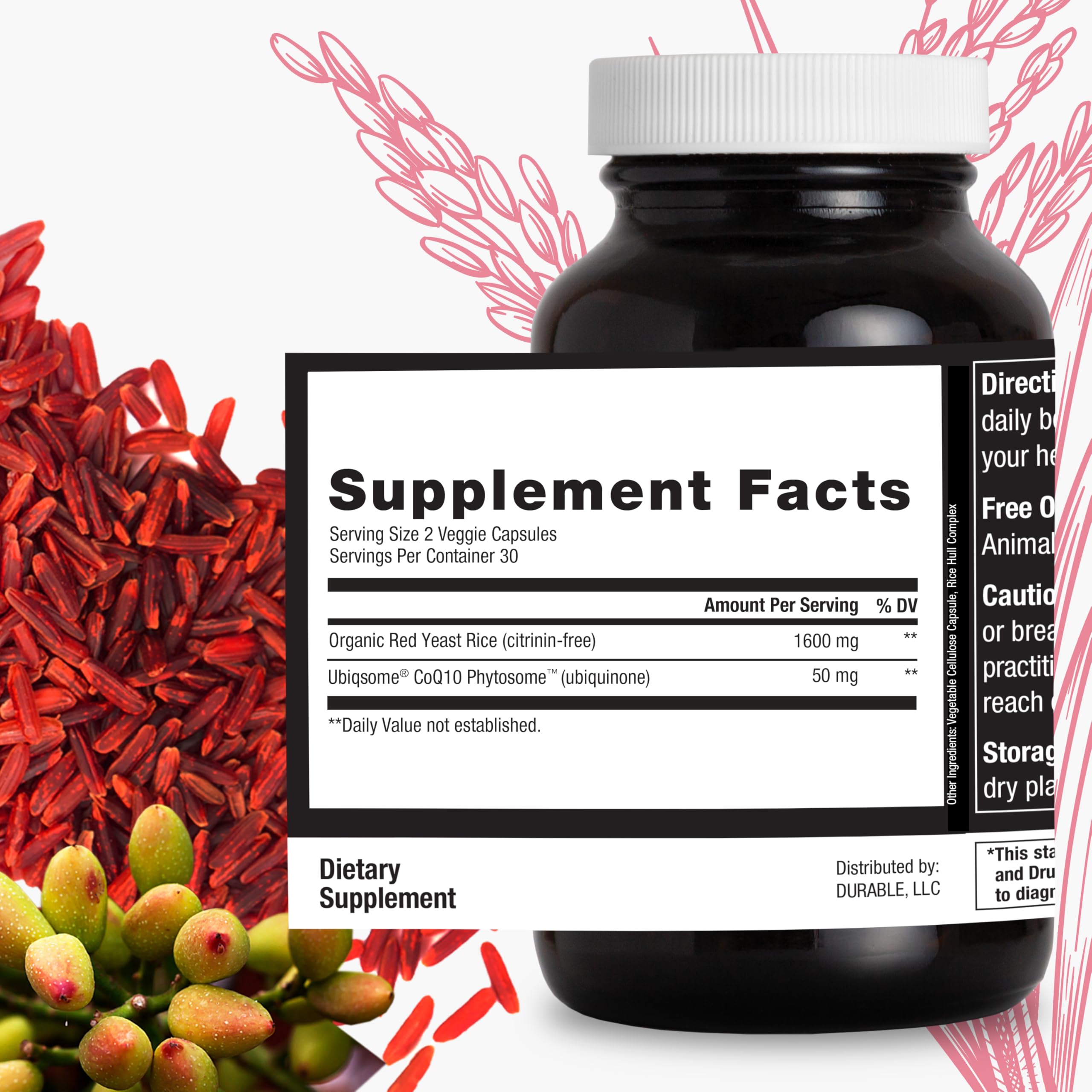 Durable RED Yeast Rice – Organic 1,600 mg + CoQ10 Phytosome | Doctor Formulated, Non-GMO, Vegan, Made in USA