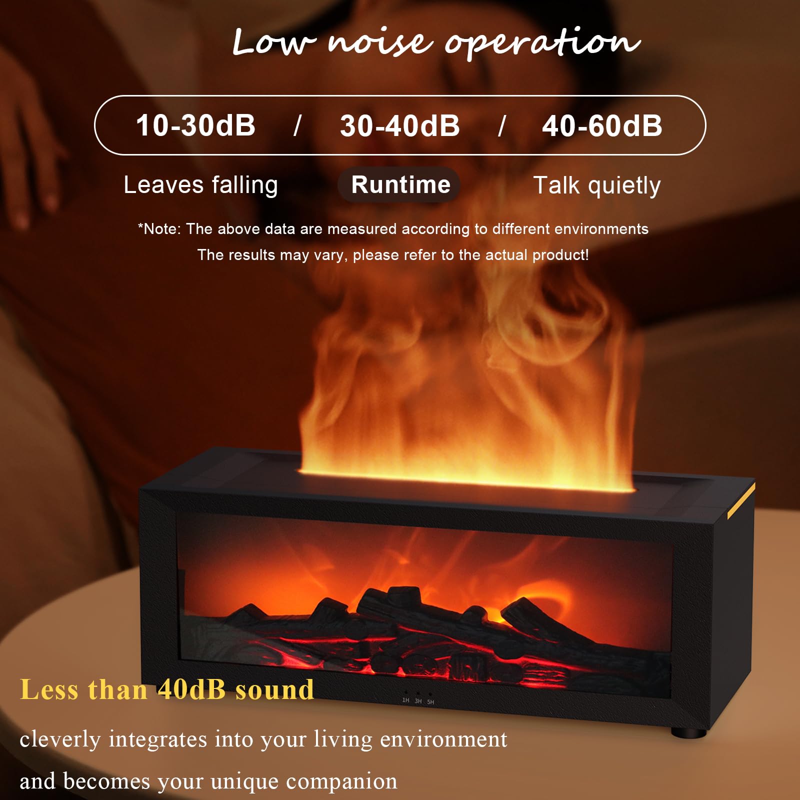 Durapoem Fireplace Essential Oil Diffuser 150ml – Ultrasonic Mist, 7-Color Flame, Remote