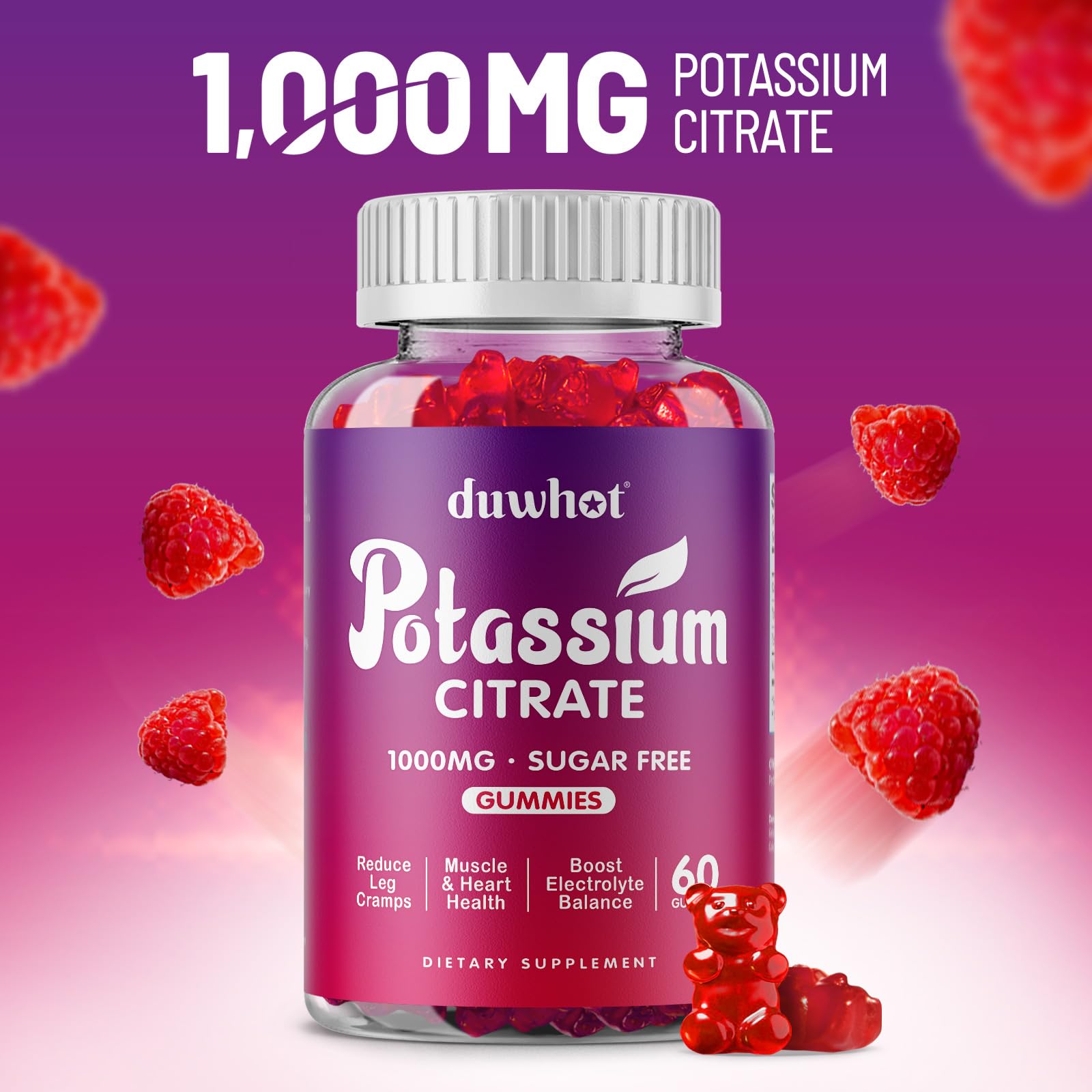 duwhot Potassium Citrate 1000mg Gummies – 120 Chewables | Leg Cramps & Muscle Health