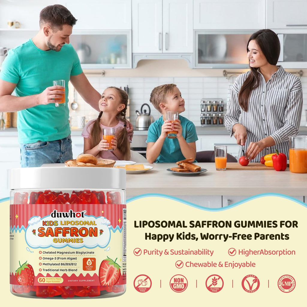 duwhot Liposomal Saffron Gummies for Kids – Focus & Brain Support, Vegan & Non-GMO