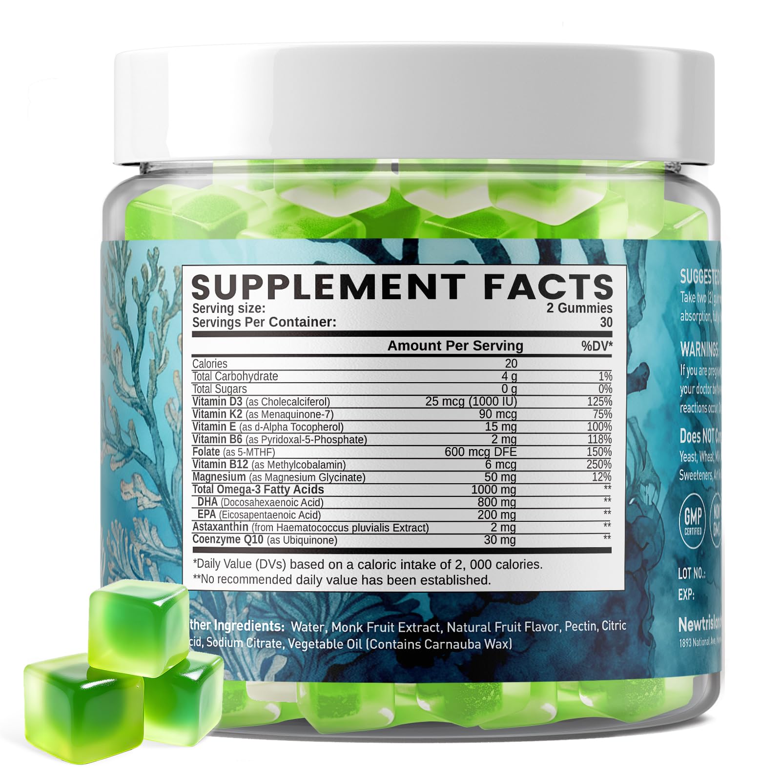 duwhot Vegan Omega-3 Gummies for Women | 1000mg Algal Oil DHA/EPA | CoQ10 & Astaxanthin | 60 Count