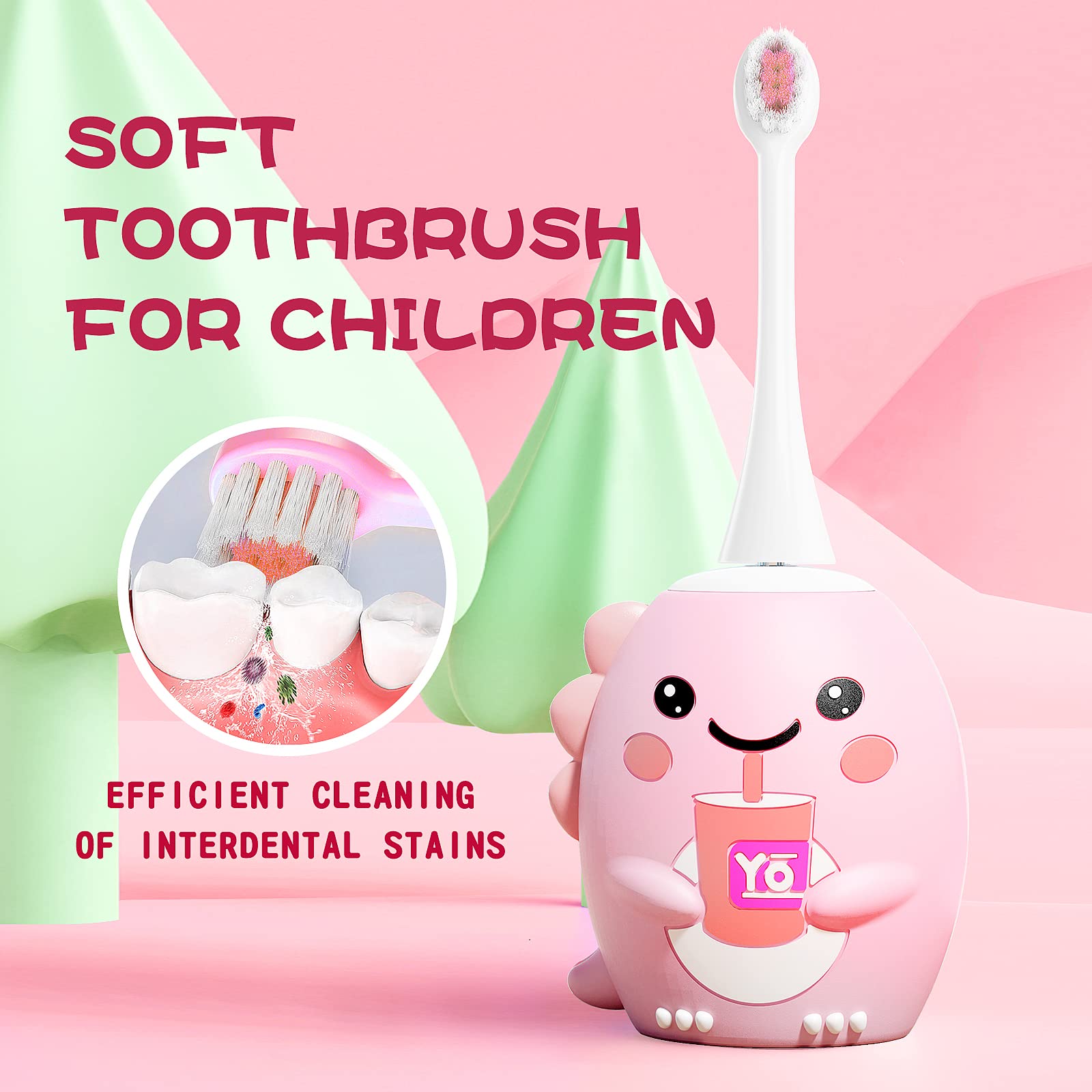 DYCROL Kids U Shaped Electric Toothbrush - 5 Modes, IPX7, 6-12, Pink