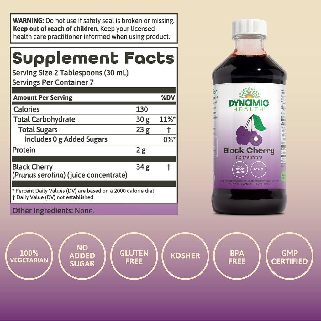 Dynamic Health Pure Black Cherry Juice Concentrate – 100% Unsweetened, 8oz