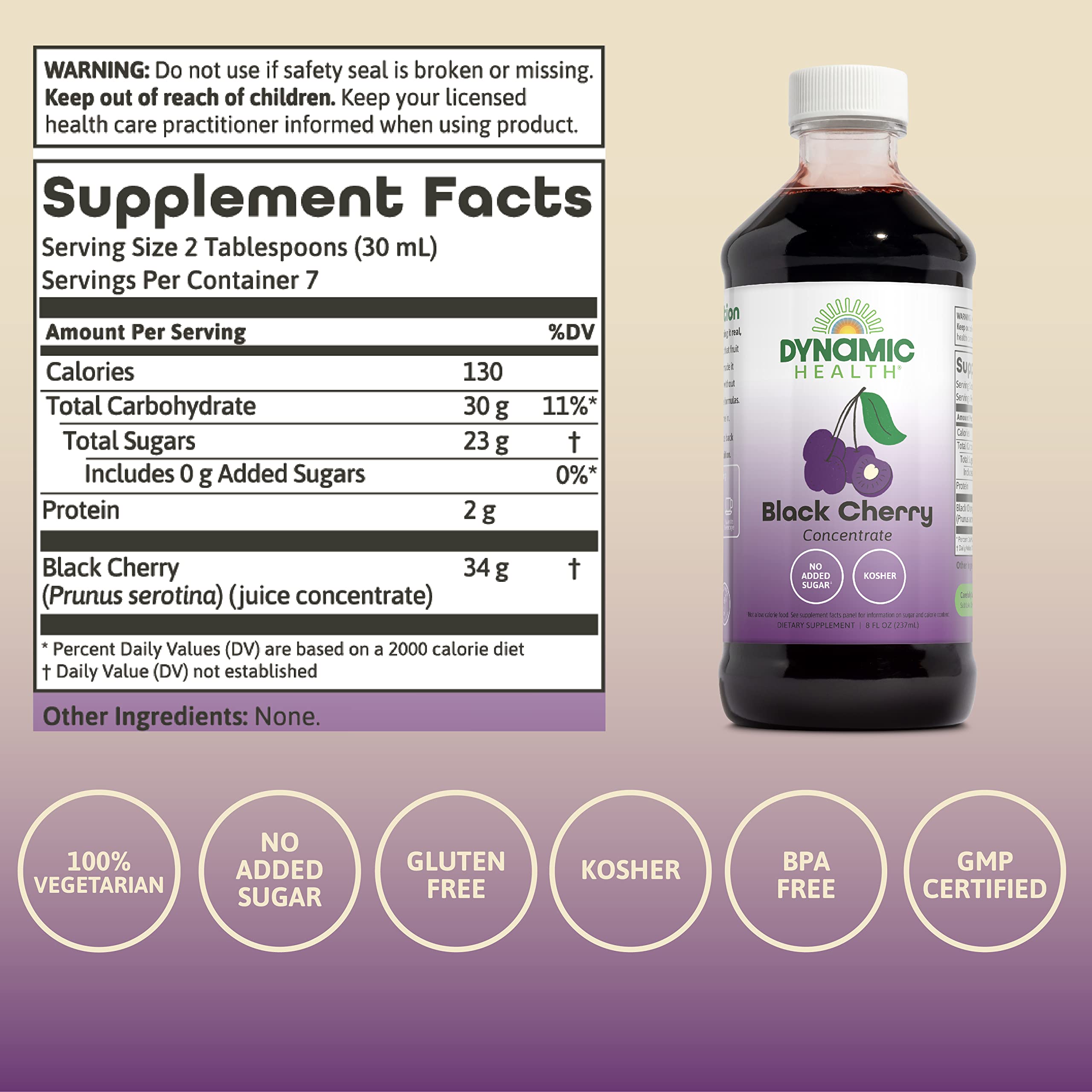 Dynamic Health Pure Black Cherry Juice Concentrate – 100% Unsweetened, 8oz