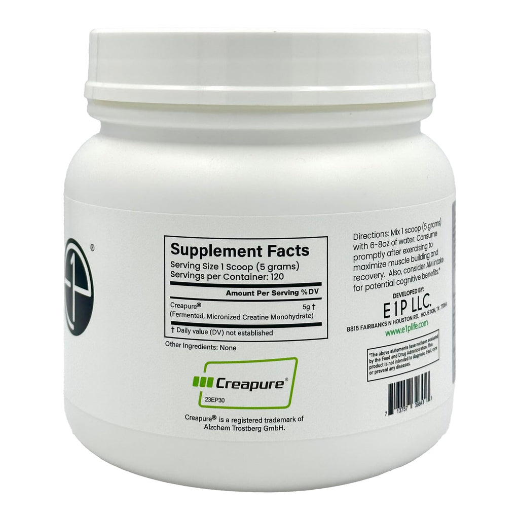 E1P Creapure Creatine Monohydrate 600g | Unflavored, Non-GMO, Vegan
