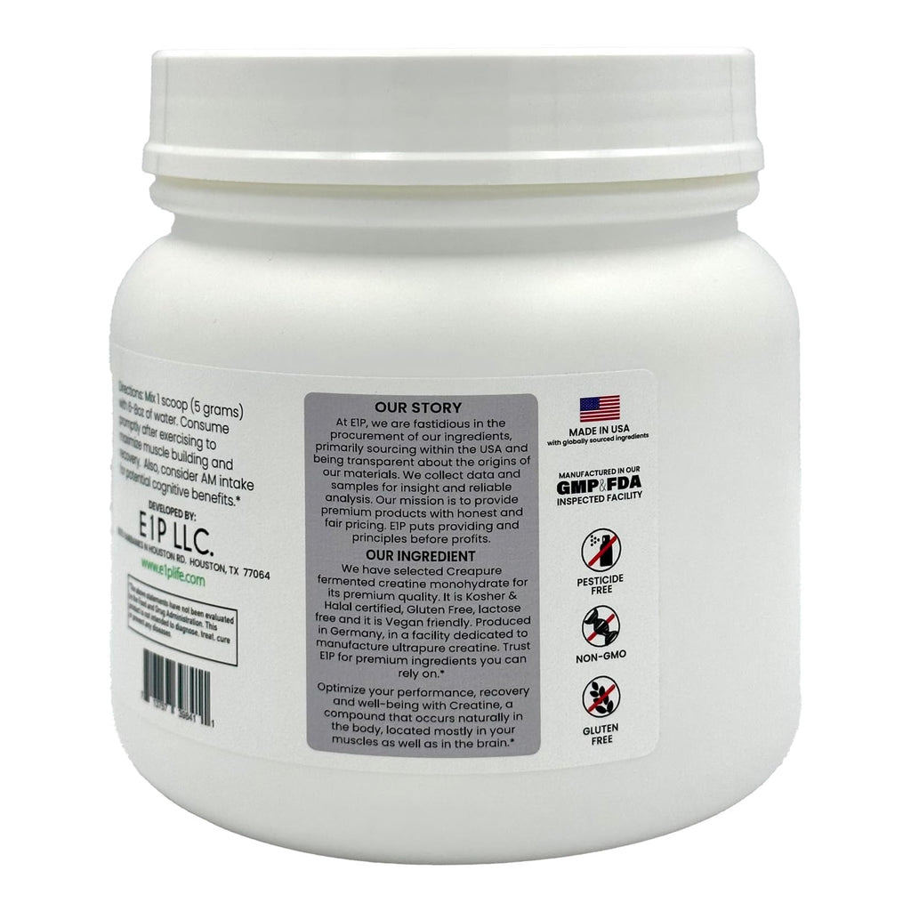 E1P Creapure Creatine Monohydrate 600g | Unflavored, Non-GMO, Vegan