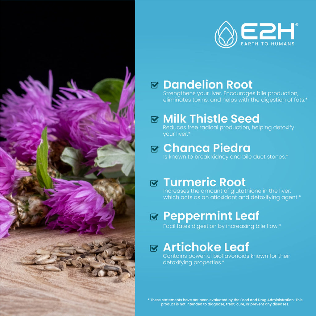 E2H Liver Support Liquid Drops – Milk Thistle Detox with Artichoke & Dandelion | 3 Bottles
