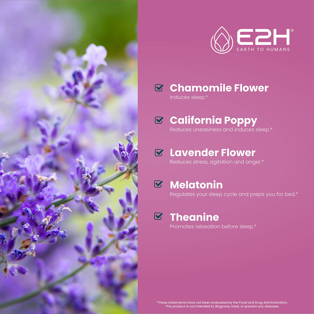 E2H Natural Sleep Support – Liquid Melatonin with Chamomile & L-Theanine (2 oz)