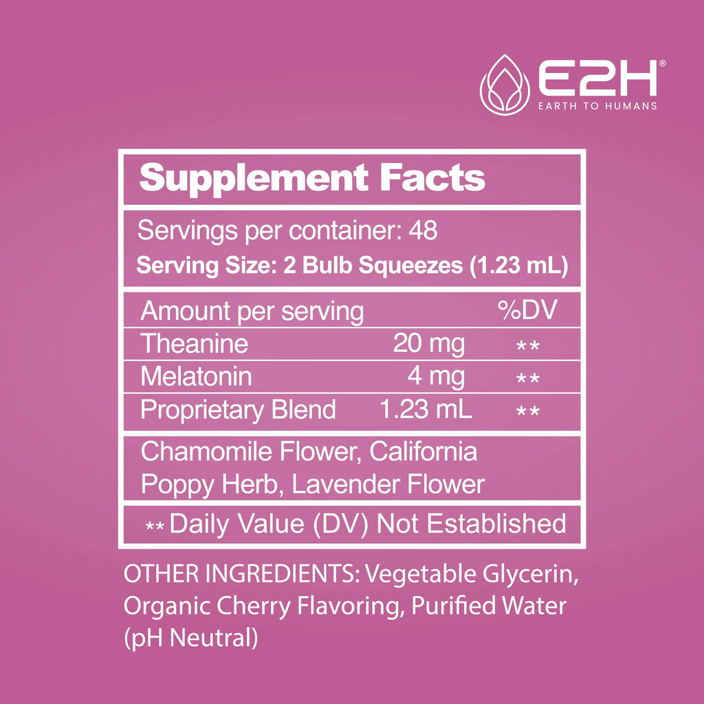 E2H Natural Sleep Support – Liquid Melatonin with Chamomile & L-Theanine (2 oz)