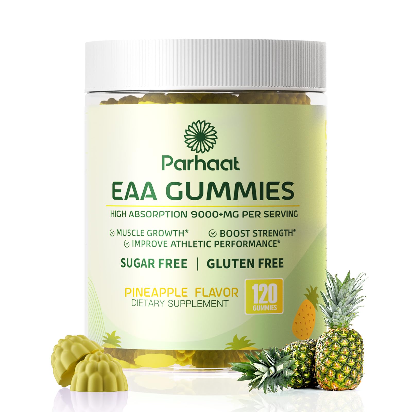 EAA Gummies 120 Pineapple | All 9 Essential Amino Acids + BCAAs - Non-GMO, Gluten Free, Vegetarian