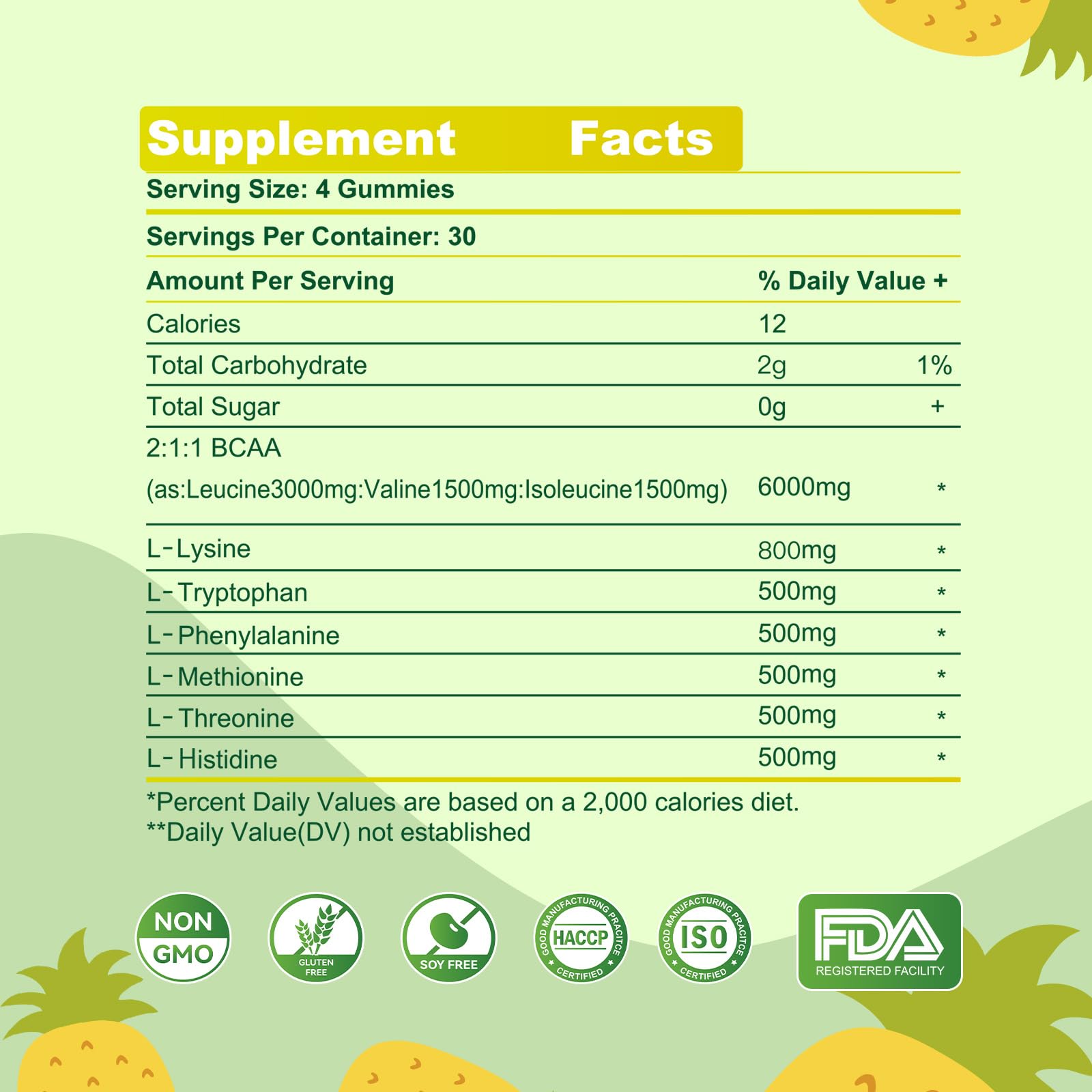 EAA Gummies 120 Pineapple | All 9 Essential Amino Acids + BCAAs - Non-GMO, Gluten Free, Vegetarian