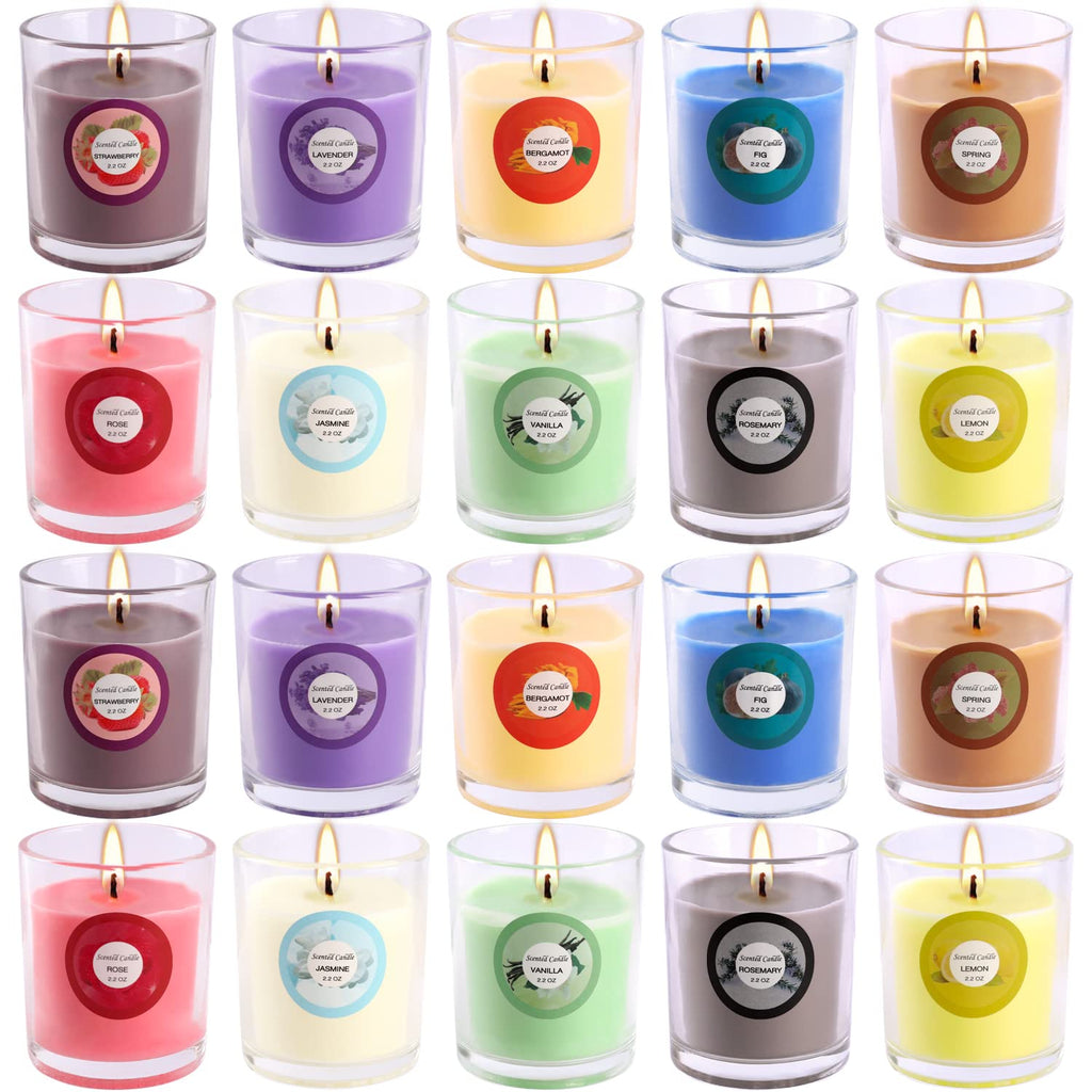 20 Pack Strong Scented Candles Gift Set – 10 Fragrances, Aromatherapy Soy Wax, Glass Jar