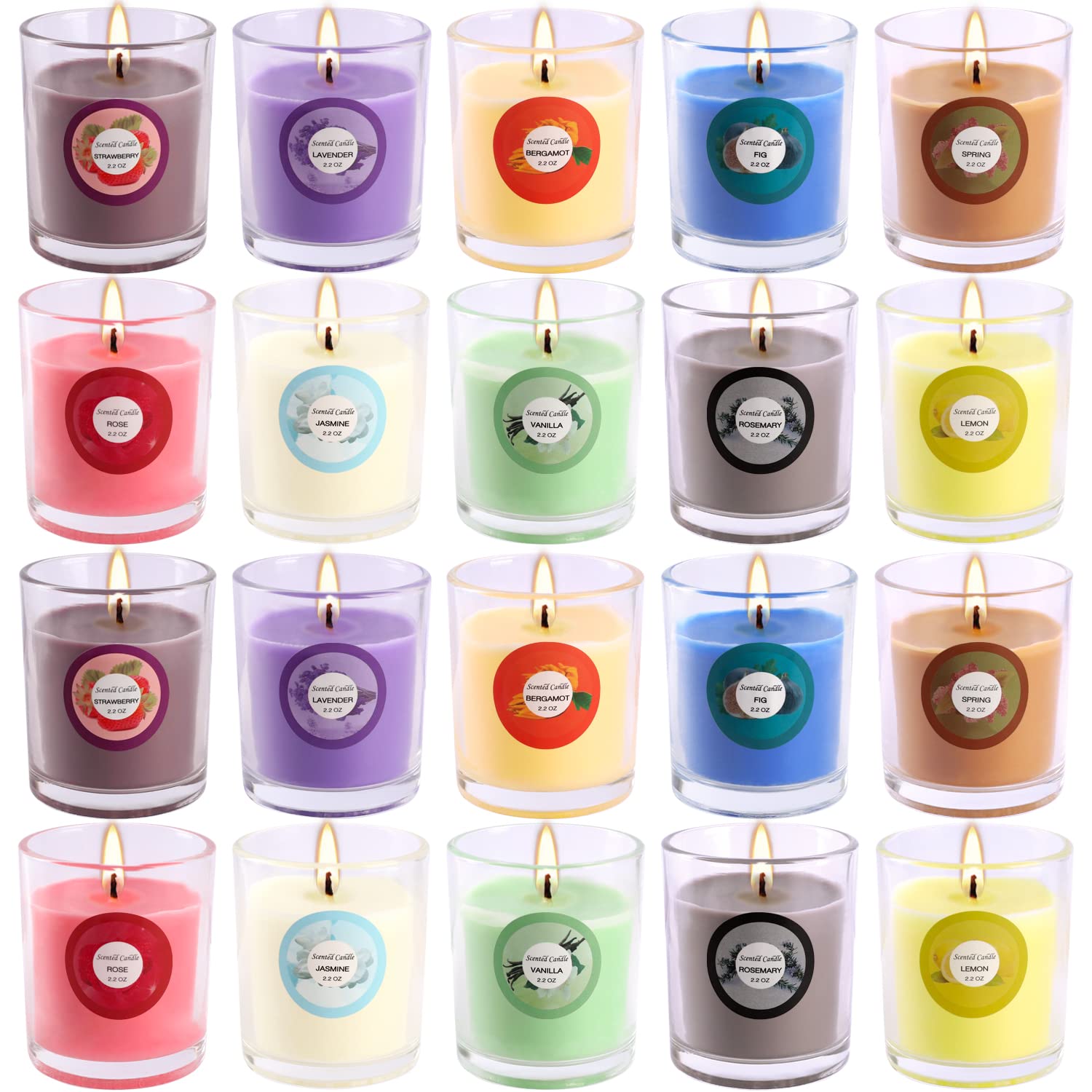20 Pack Strong Scented Candles Gift Set – 10 Fragrances, Aromatherapy Soy Wax, Glass Jar