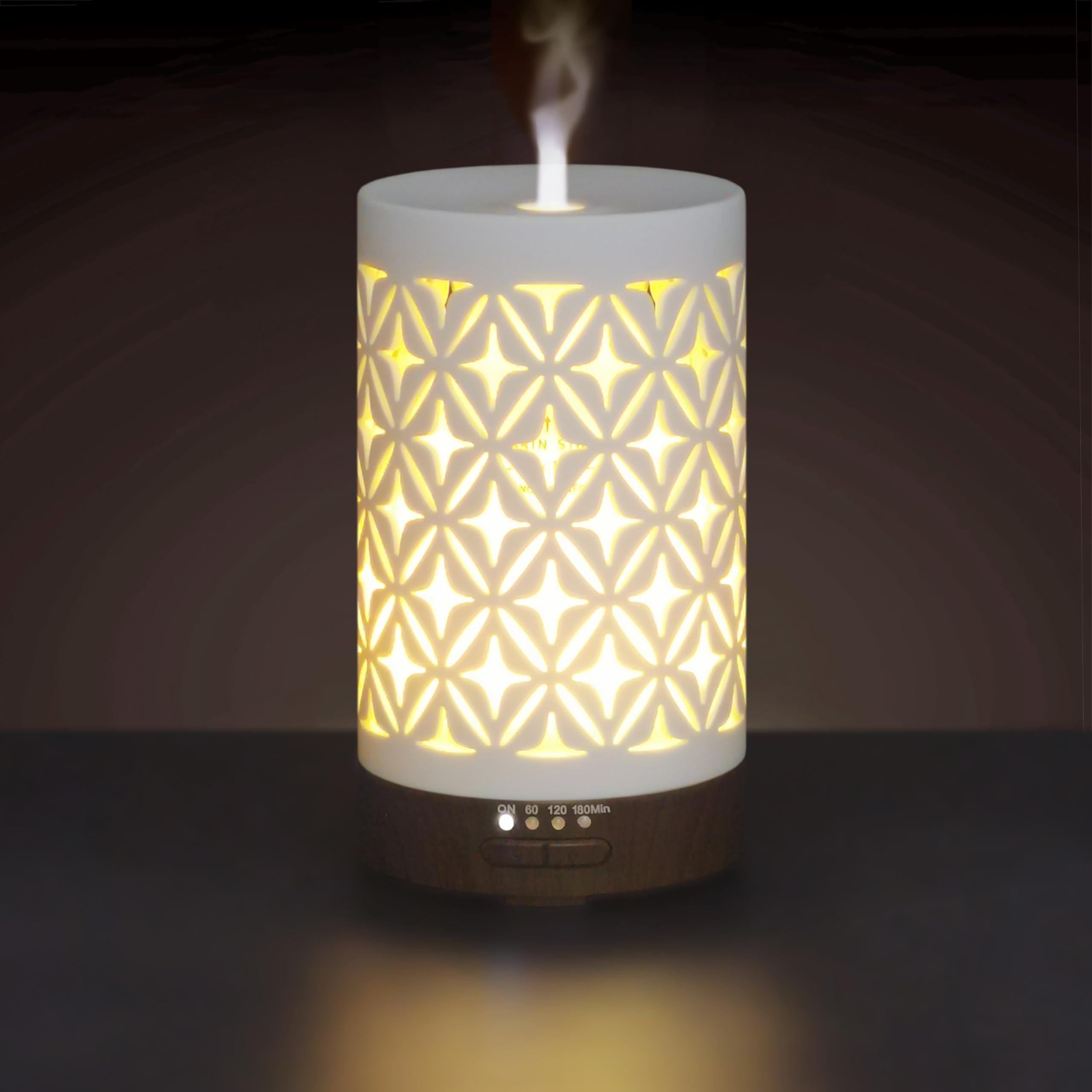 Earnest Living 100ml White Ceramic Essential Oil Diffuser – 4 Timers, Auto Off, Night Lights