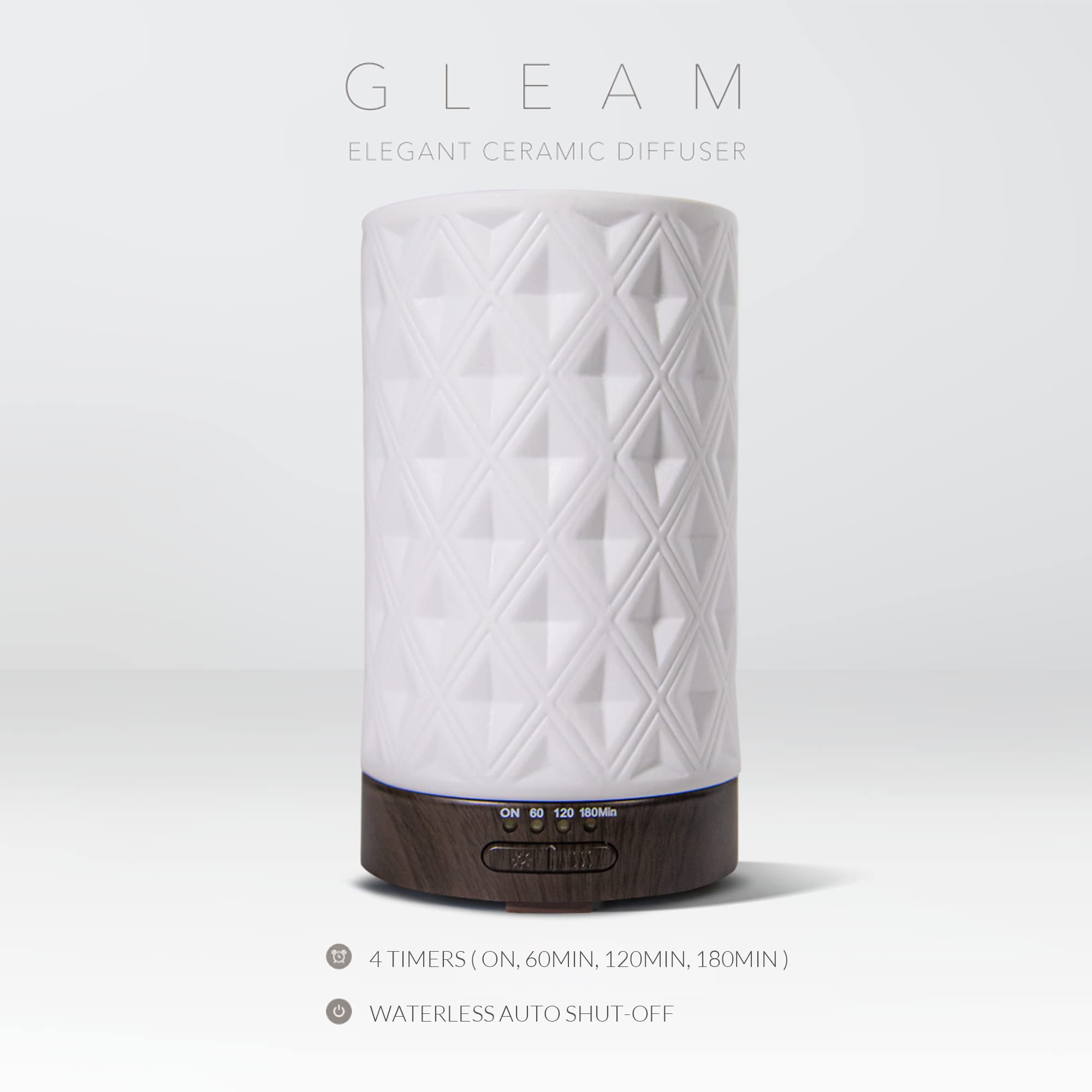 Earnest Living Ceramic Essential Oil Diffuser 100ml – 4 Timers, Auto Off, Night Lights