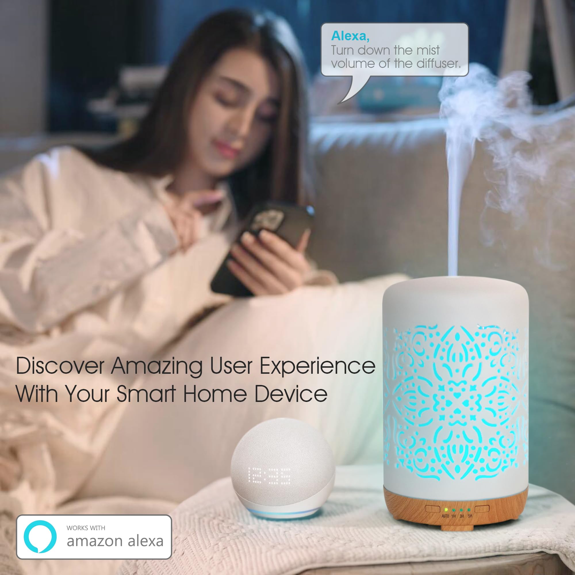 Earnest Living Smart WiFi Essential Oil Diffuser – 250 ml Ceramic Diffuser with Alexa App Control, Auto Off