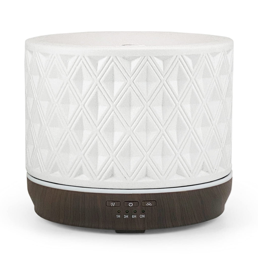 Earnest Living 500ml White Ceramic Diffuser – Aromatherapy, 4 Timers & Night Lights