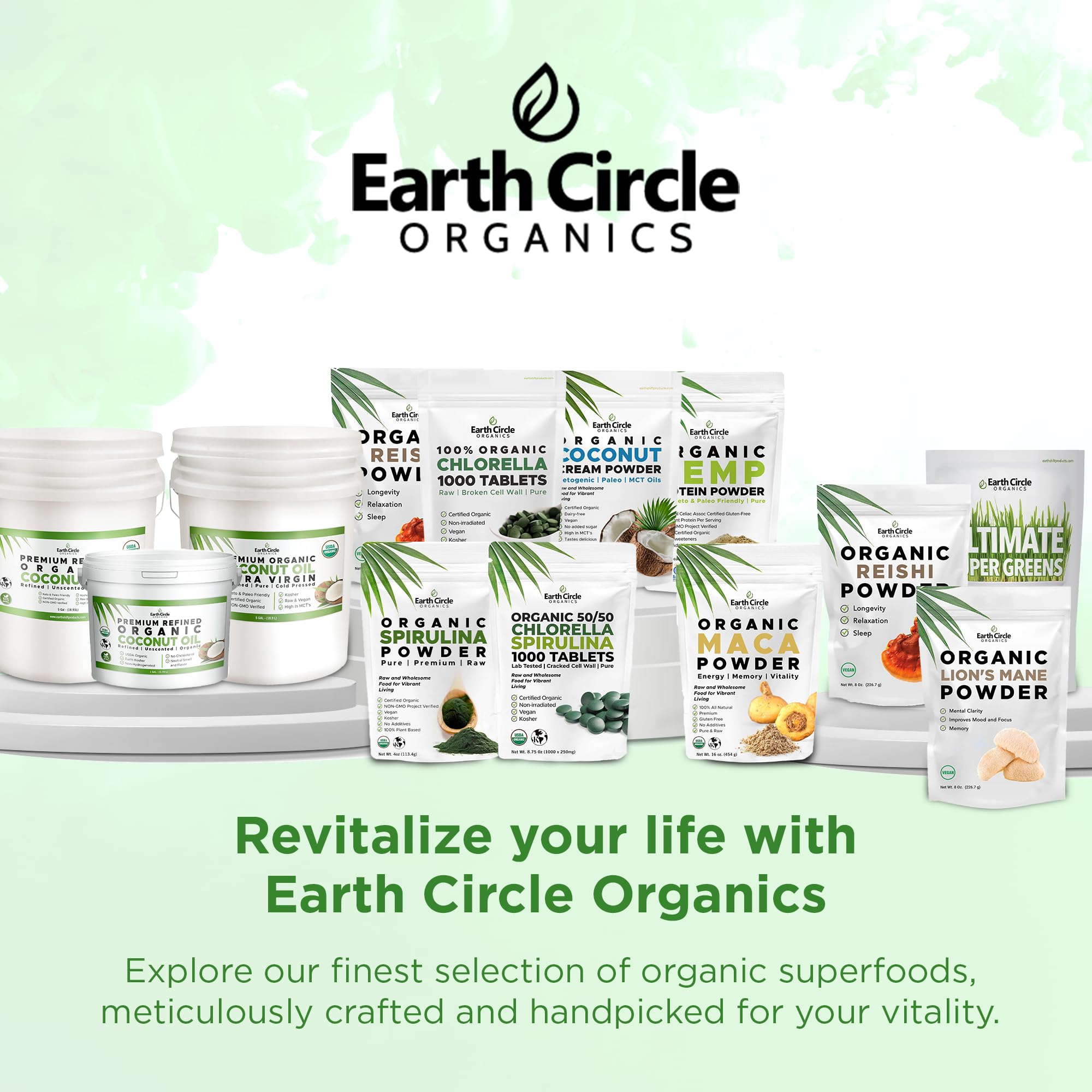 Earth Circle Organics Premium Organic Chlorella & Spirulina Tablets 1000 Count (50/50) – Cracked Cell Wall for Maximum Absorption | Vegan, Kosher Green Algae Superfood | Pack of 2