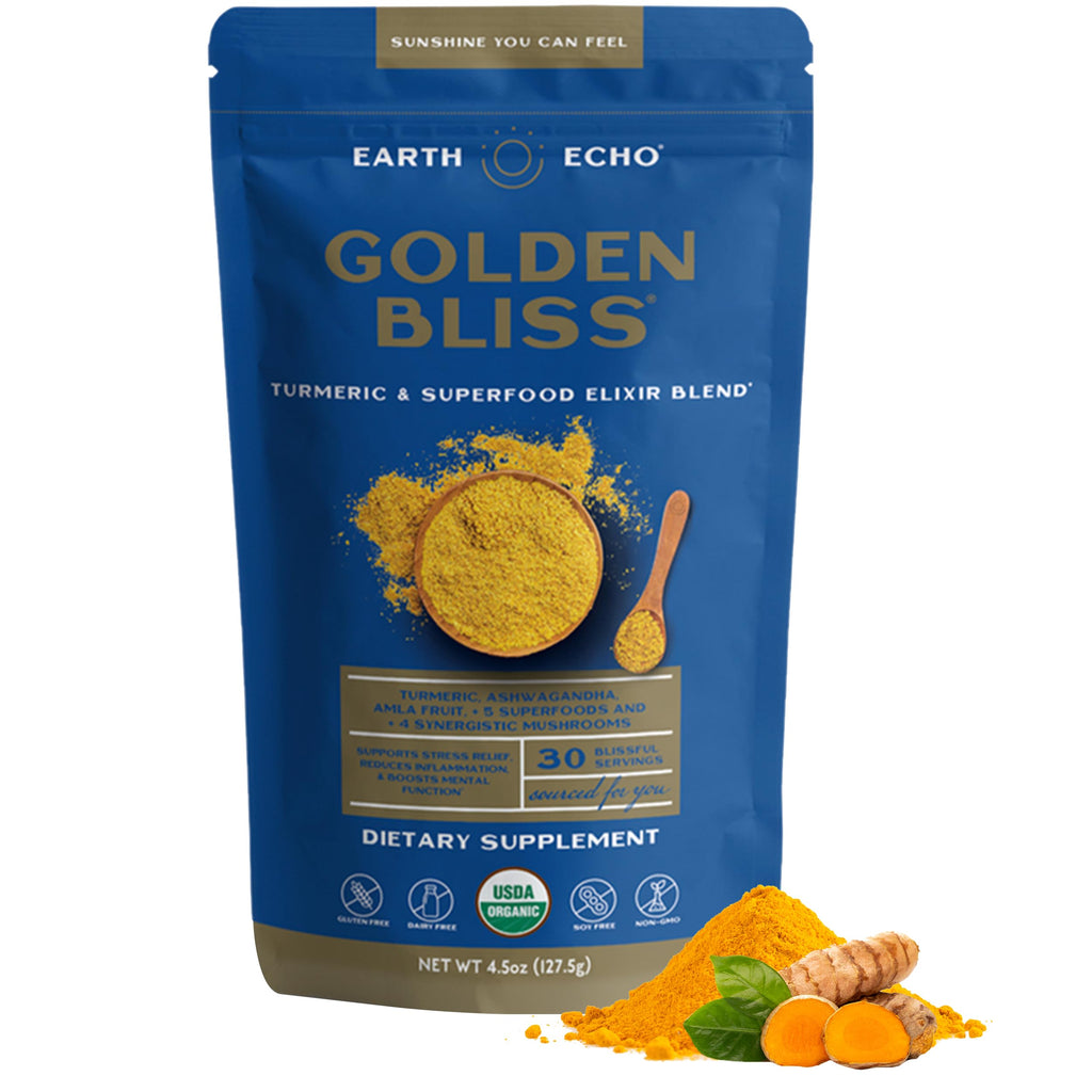 Earth Echo Golden Bliss - Golden Milk Powder with Turmeric and Ginger for Relaxation and Sleep | Organic, Vegan