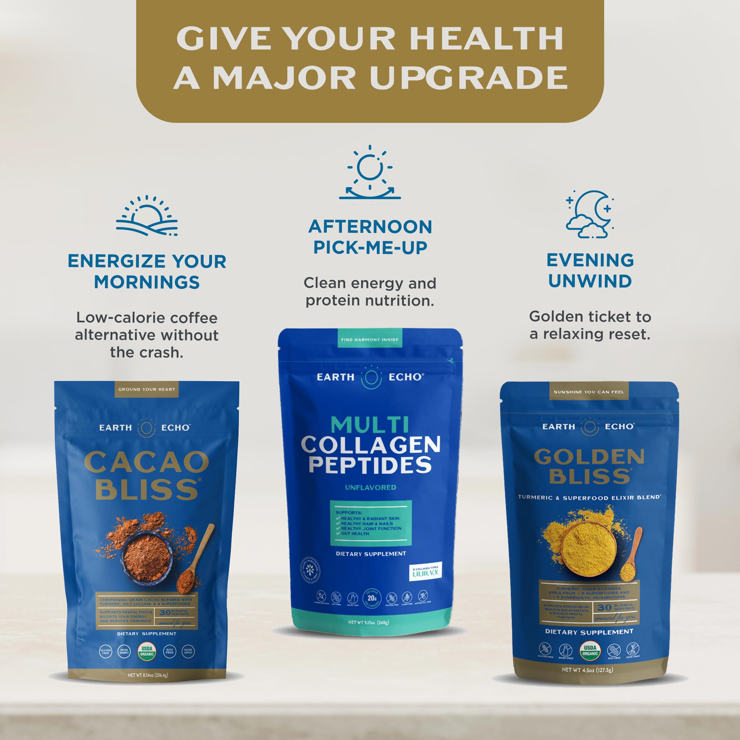 Earth Echo Golden Bliss - Golden Milk Powder with Turmeric and Ginger for Relaxation and Sleep | Organic, Vegan