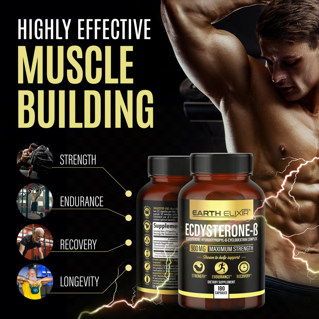 Earth Elixir Ecdysterone 900mg (180 Caps) – Made in USA | 95% Beta Ecdysterone