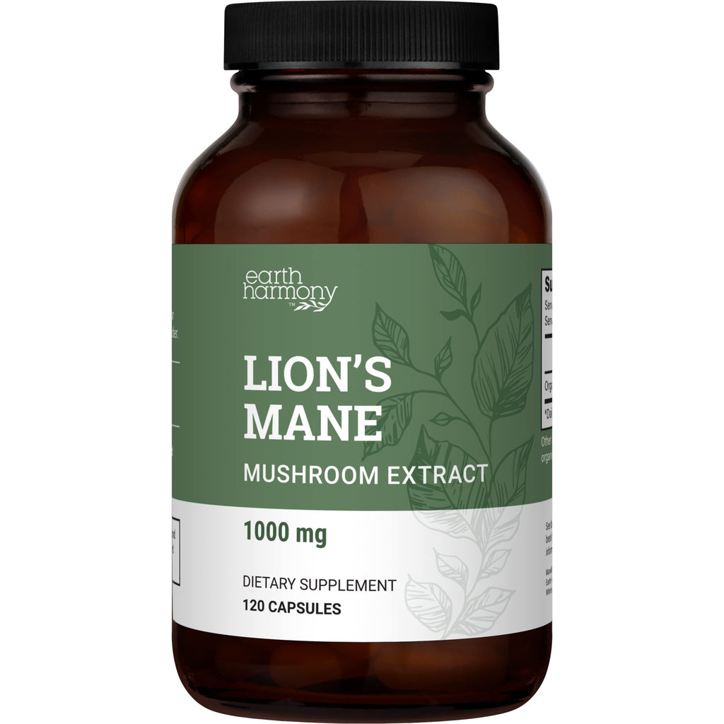 Earth Harmony Naturals Organic Lions Mane Supplement (1000mg) - 120 Capsules, 2-Month Supply