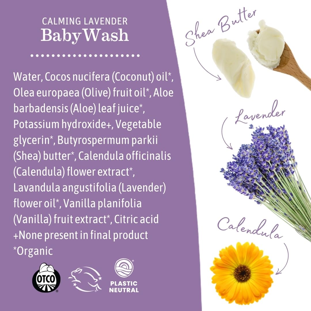 Earth Mama Calming Lavender Baby Wash – Organic Castile Soap, 34 oz