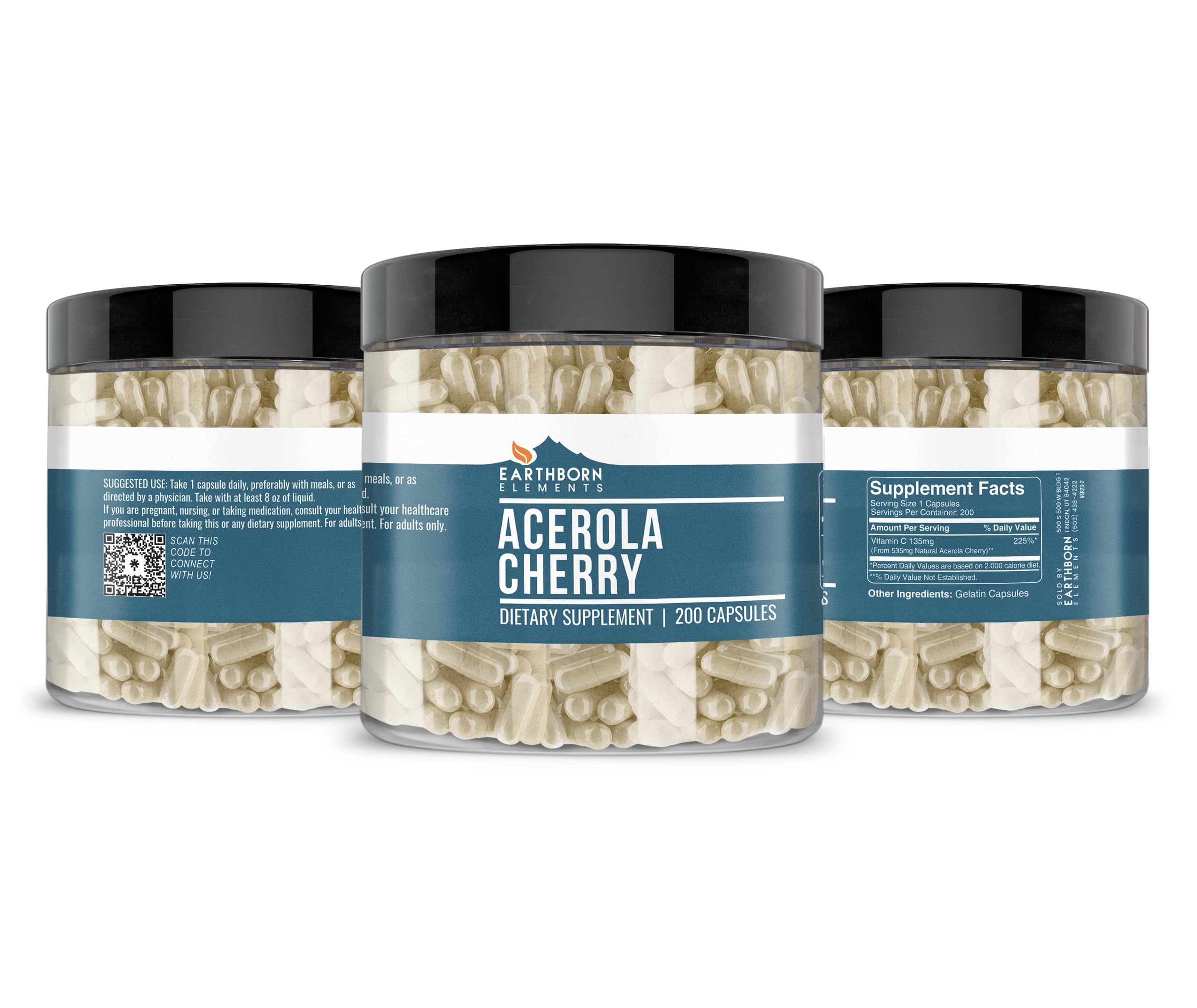 Earthborn Elements Acerola Cherry 200 Capsules – Pure & Undiluted, No Additives