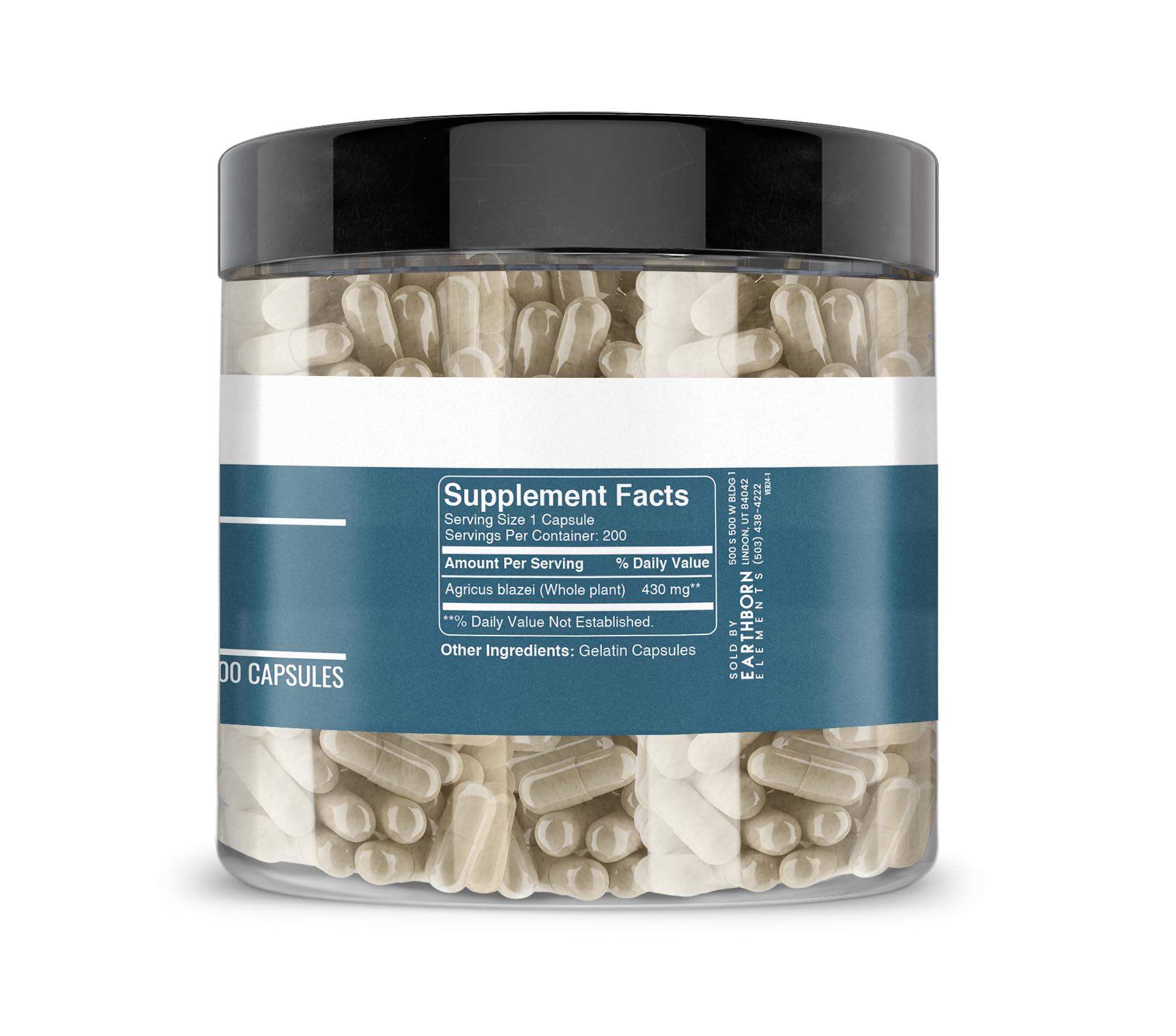 Earthborn Elements Agaricus Blazei 200 Capsules – Pure & Undiluted, No Additives