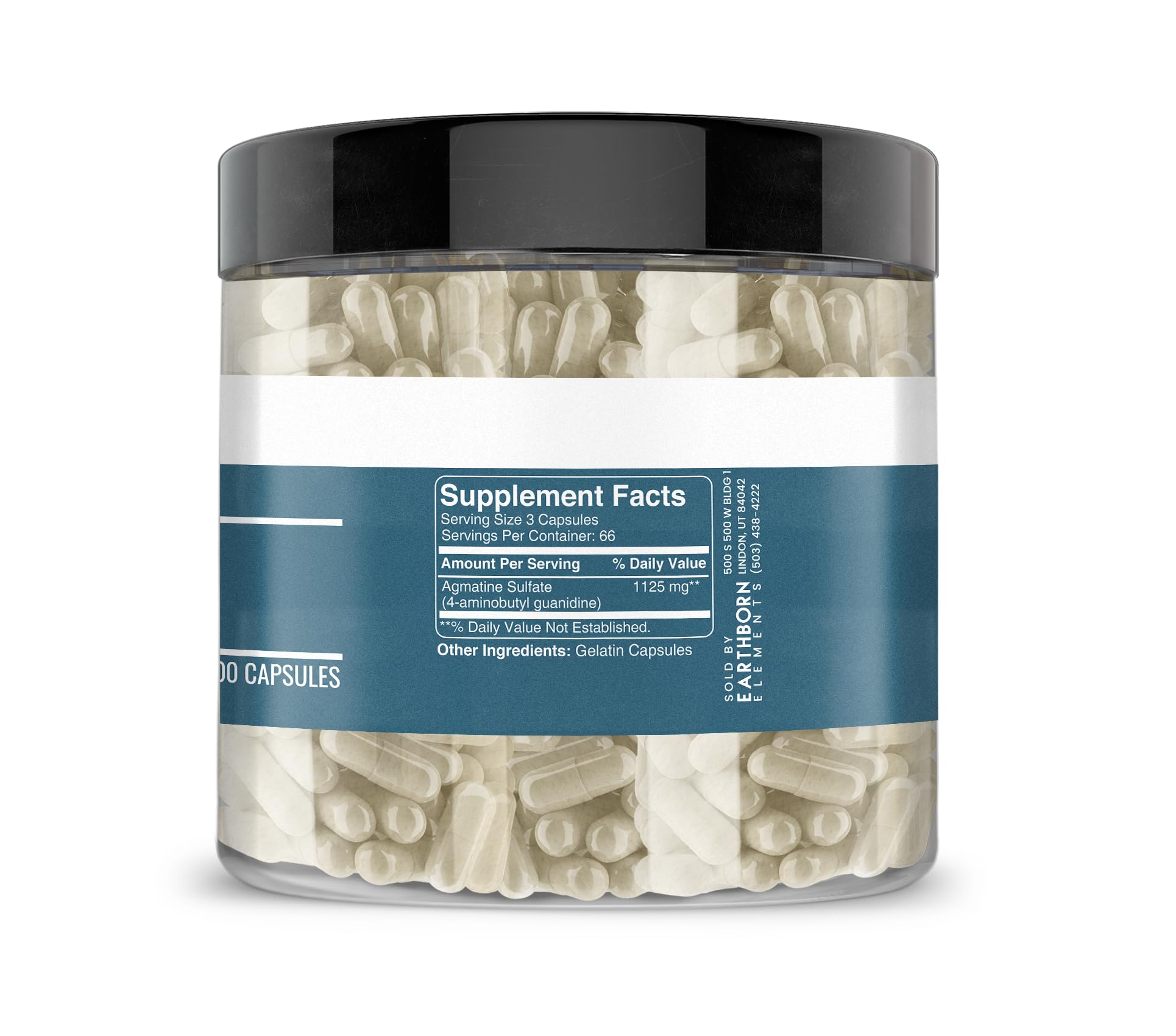 Earthborn Elements Agmatine Sulfate - 200 Caps | Pure & Undiluted, No Additives