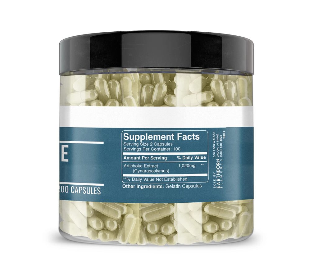 Earthborn Elements Artichoke Extract 200 Capsules – Pure & Undiluted, No Additives (Pack of 2)