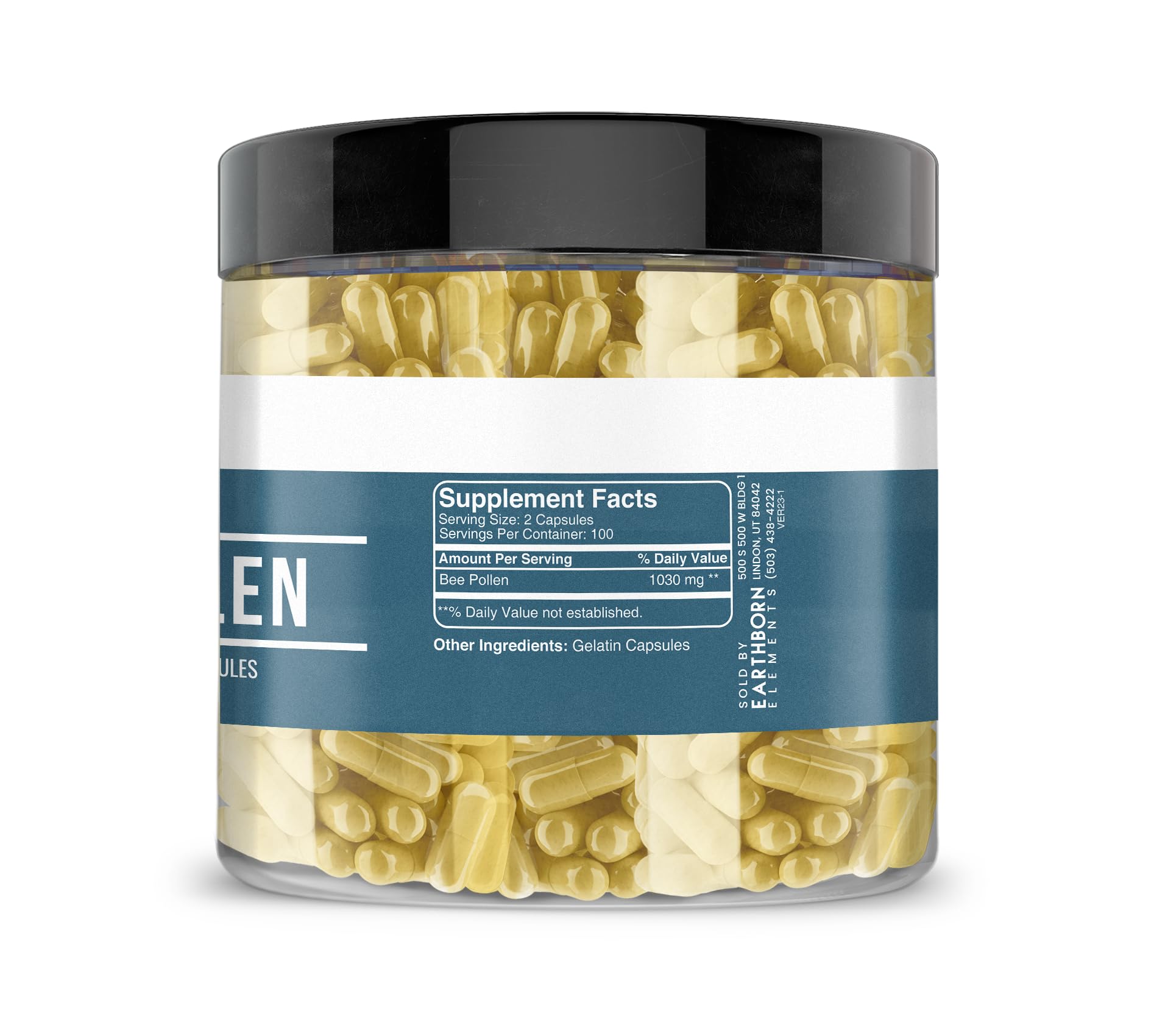 Earthborn Elements Bee Pollen 200 Capsules – Pure & Undiluted, No Additives