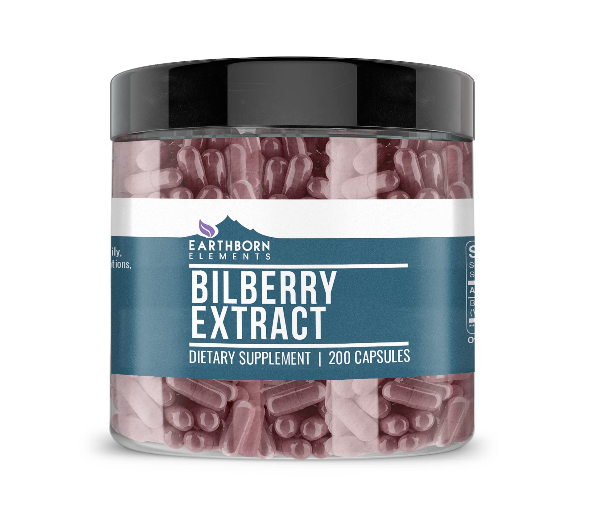 Earthborn Elements Bilberry Extract 200 Capsules – Pure, Undiluted, No Additives