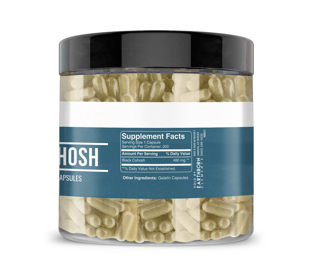 Earthborn Elements Black Cohosh 200 Capsules, Pure & Undiluted, No Additives