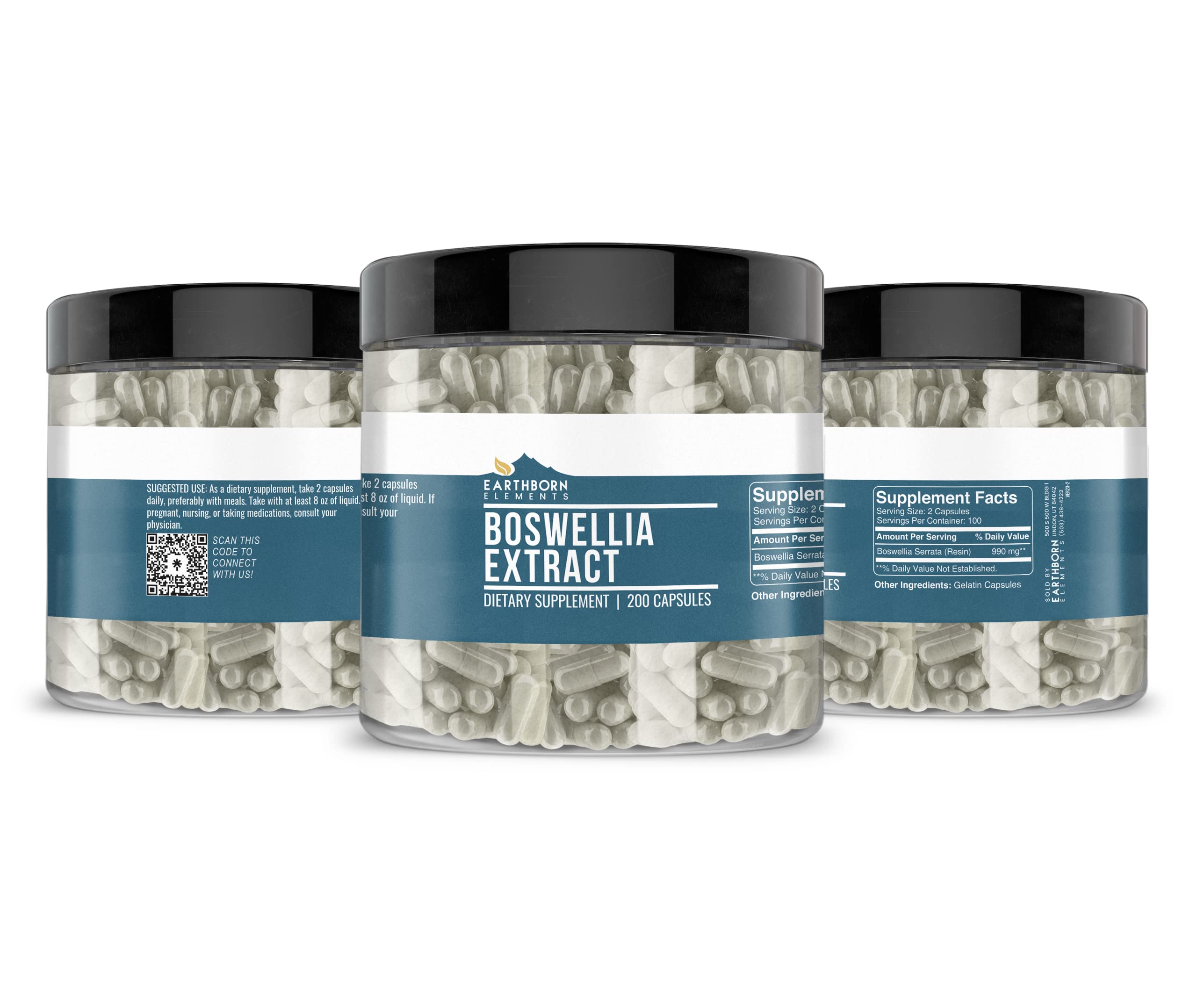 Earthborn Elements Boswellia Serrata Extract 200 Capsules - Pure & Undiluted, No Additives