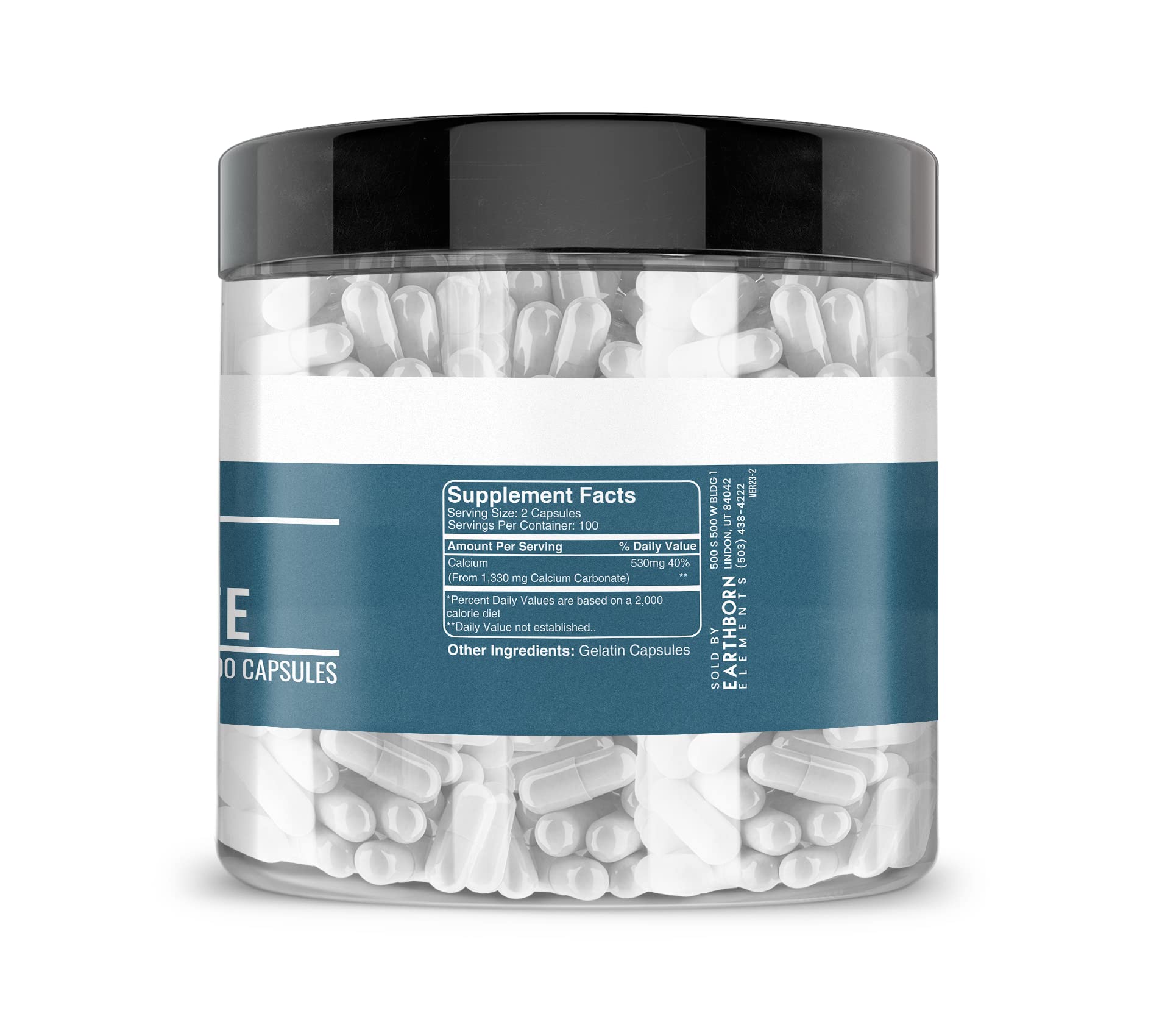 Earthborn Elements Calcium Carbonate 200 Capsules – Pure & Undiluted