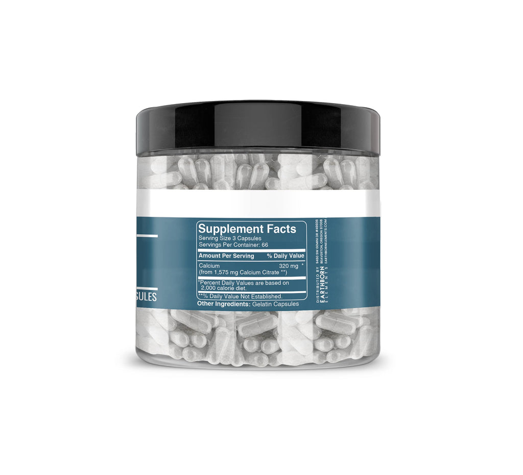 Earthborn Elements Calcium Citrate 200 Capsules – Pure & Undiluted, No Additives