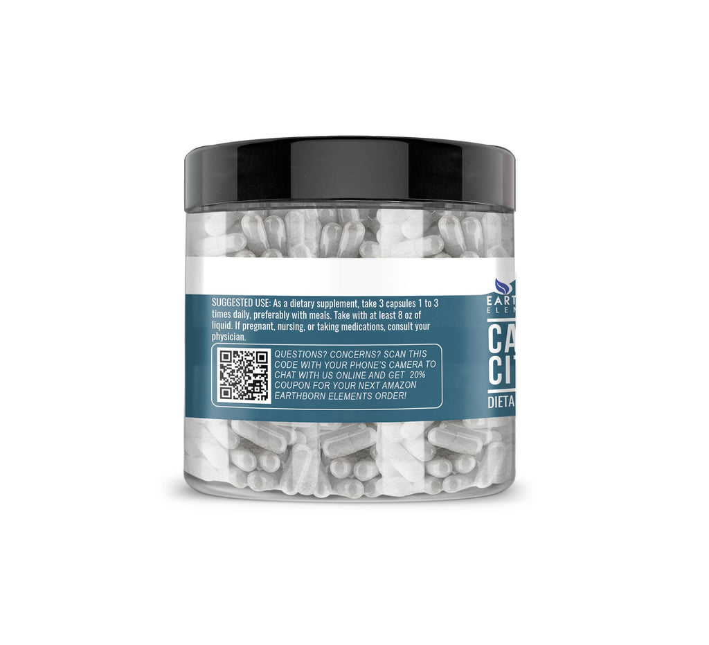 Earthborn Elements Calcium Citrate 200 Capsules – Pure & Undiluted, No Additives