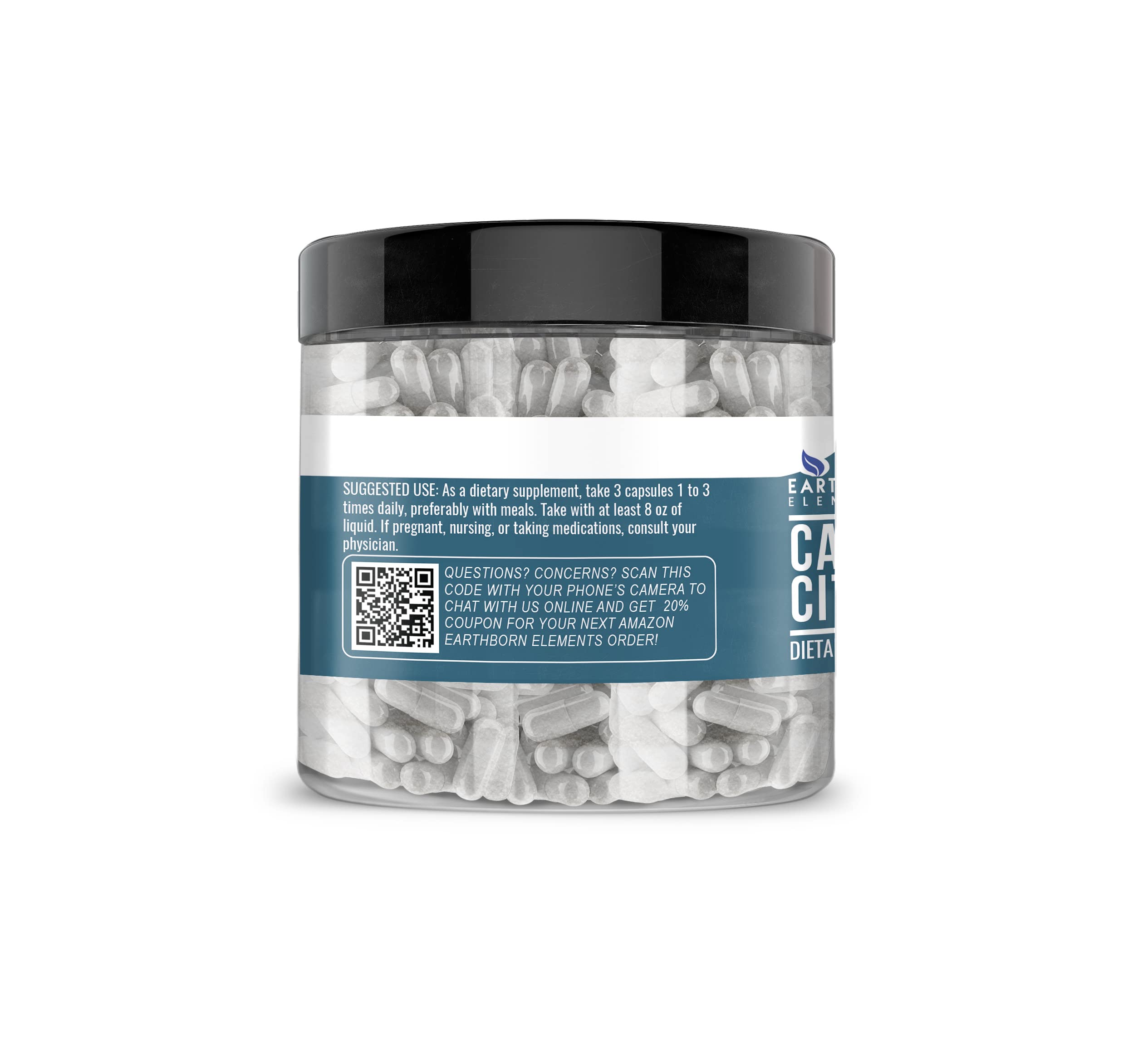 Earthborn Elements Calcium Citrate 200 Capsules – Pure & Undiluted, No Additives