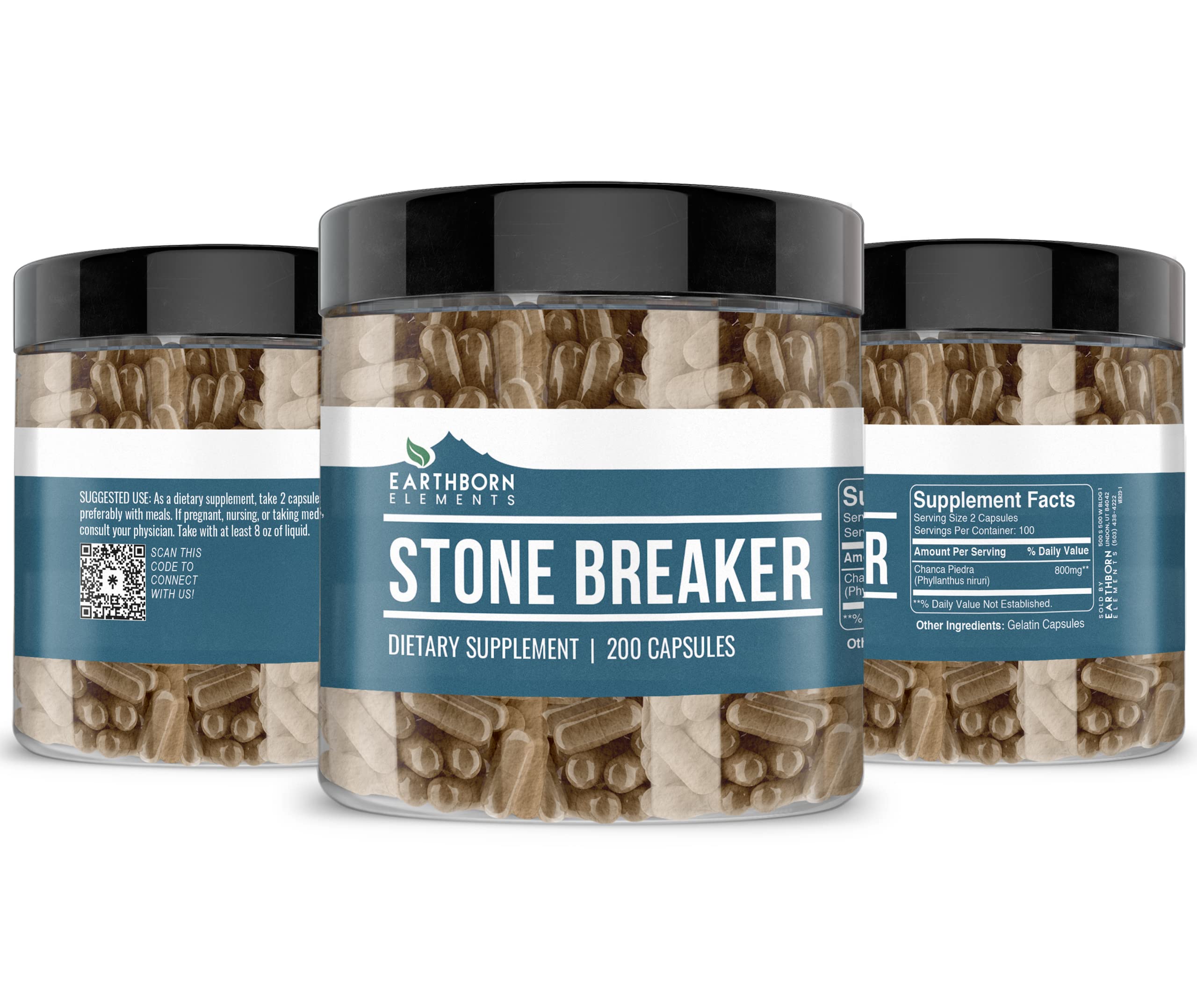 Earthborn Elements Chanca Piedra (Stone Breaker) 200 Capsules – Pack of 2 | Pure & Undiluted