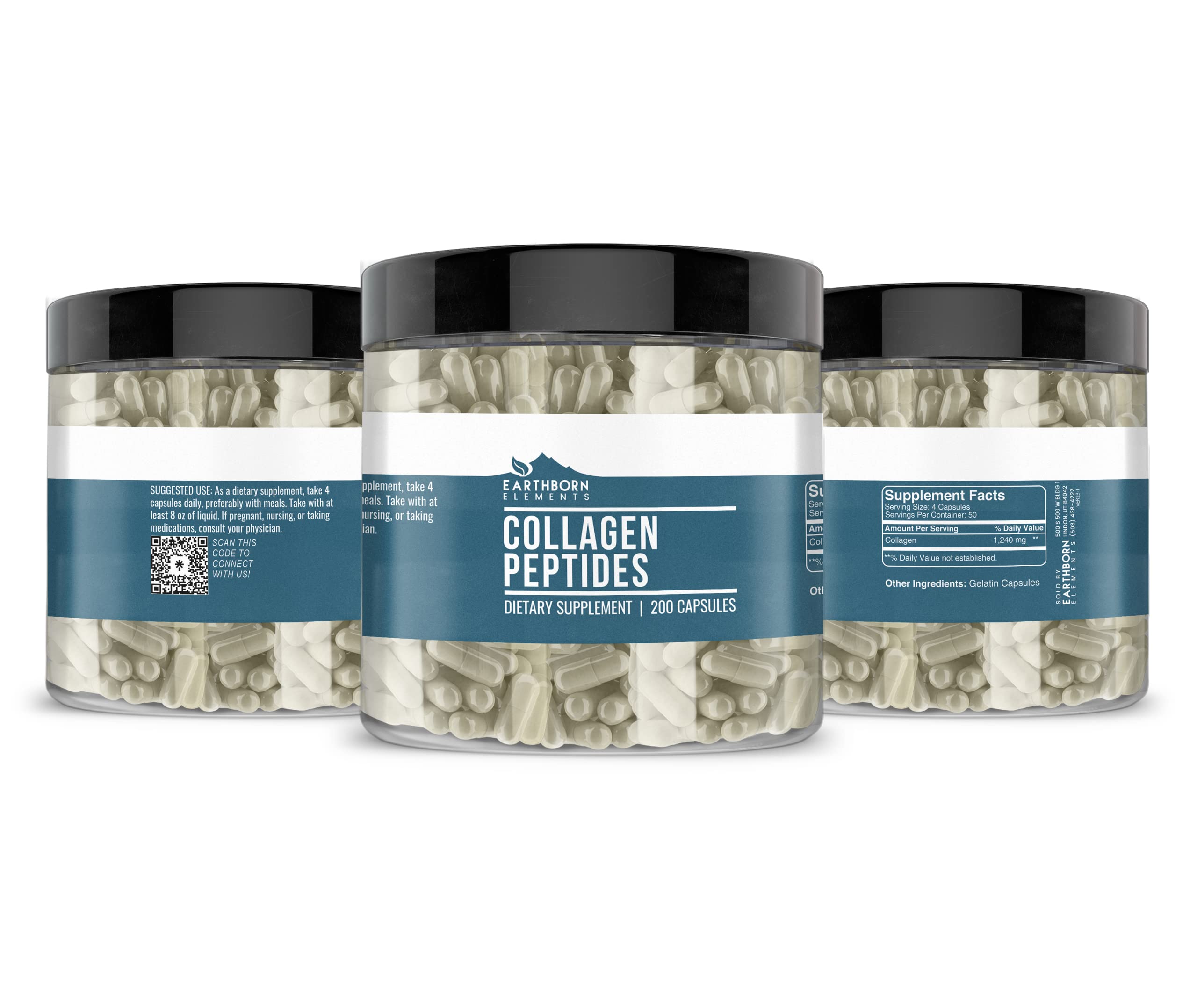 Earthborn Elements Collagen Peptides 200 Caps - Pure & Undiluted