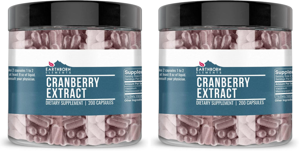 Earthborn Elements Cranberry Extract 200 Capsules – Pure & Undiluted, No Additives (Pack of 2)